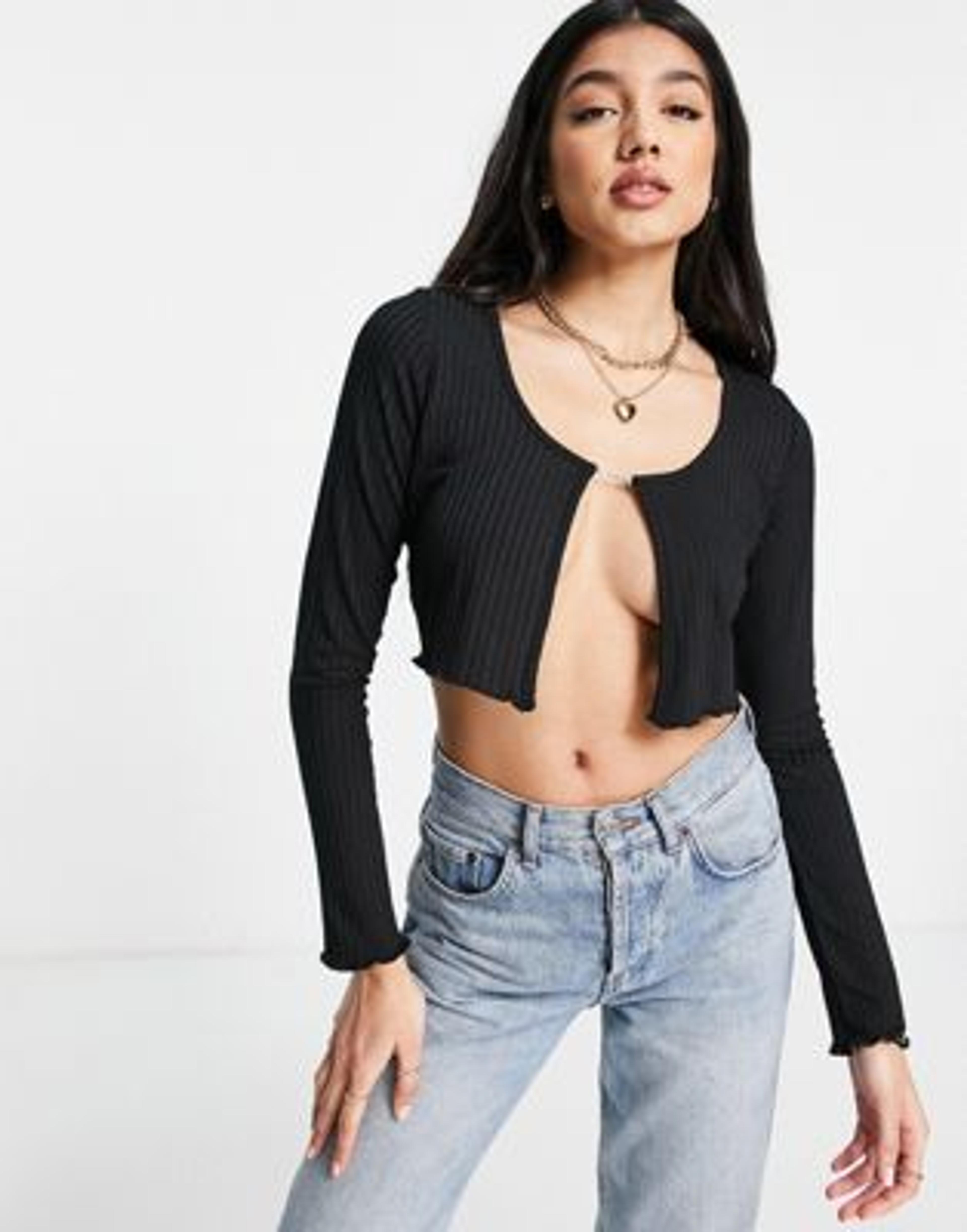 New Look 90s cropped cardigan with crystal detail in black | ASOS