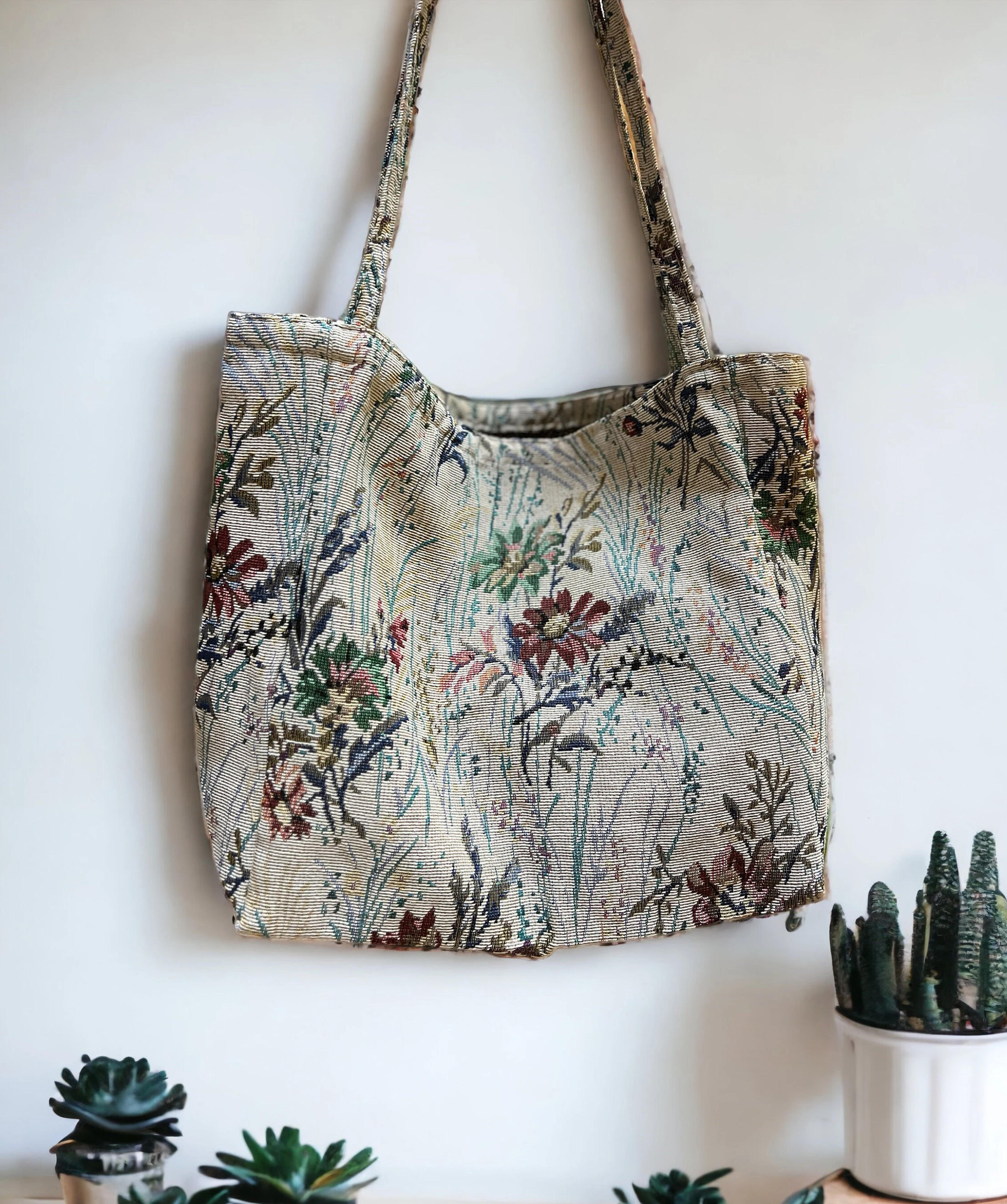 Floral Tote Bag, Custom Size Thick Floral Botanical Tote Bag, Shoulder Tote Bag, Shopping Tote Bag, Tapestry Style Bag, Minimalist Bag, Gift