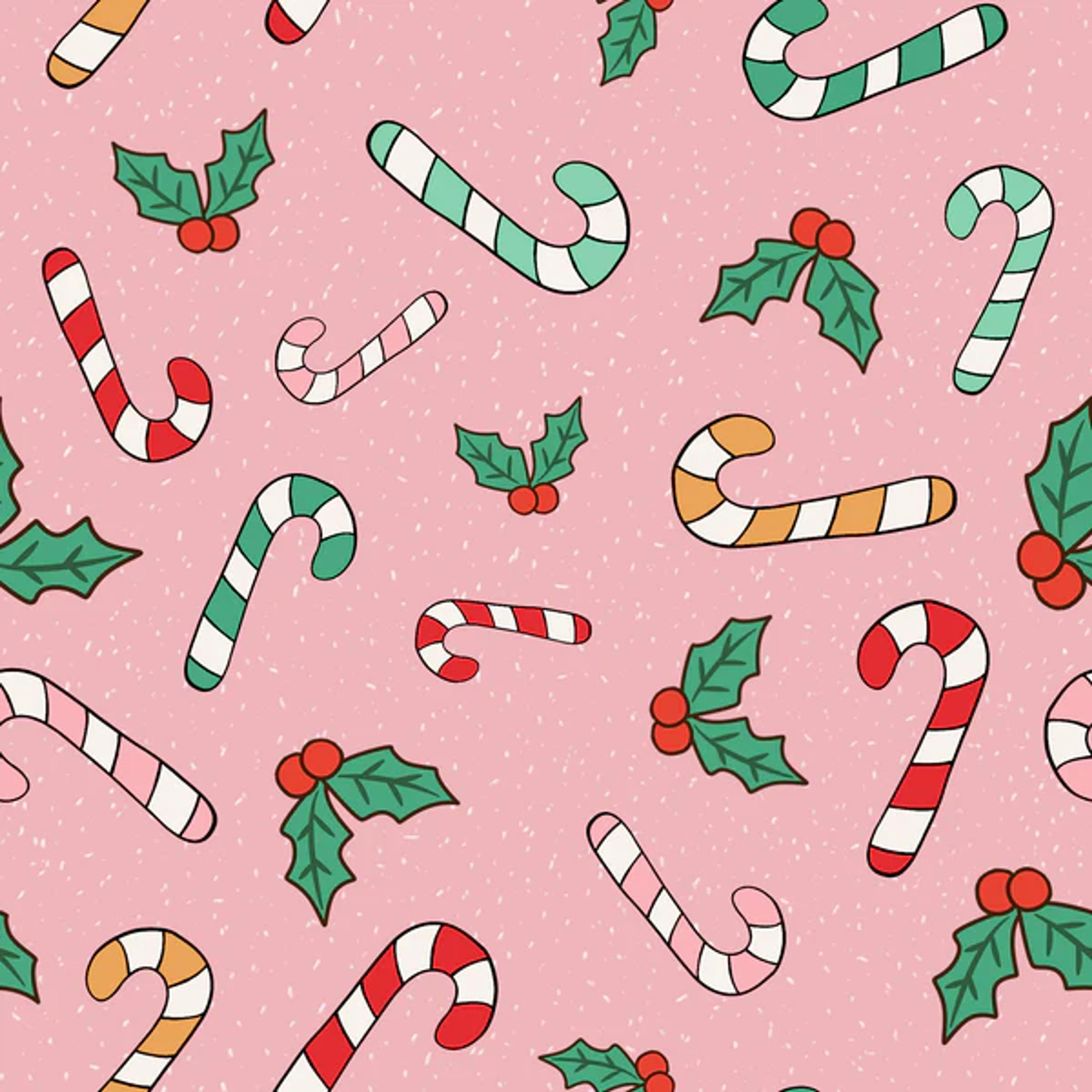 Candy Canes and Christmas Holly on Pink