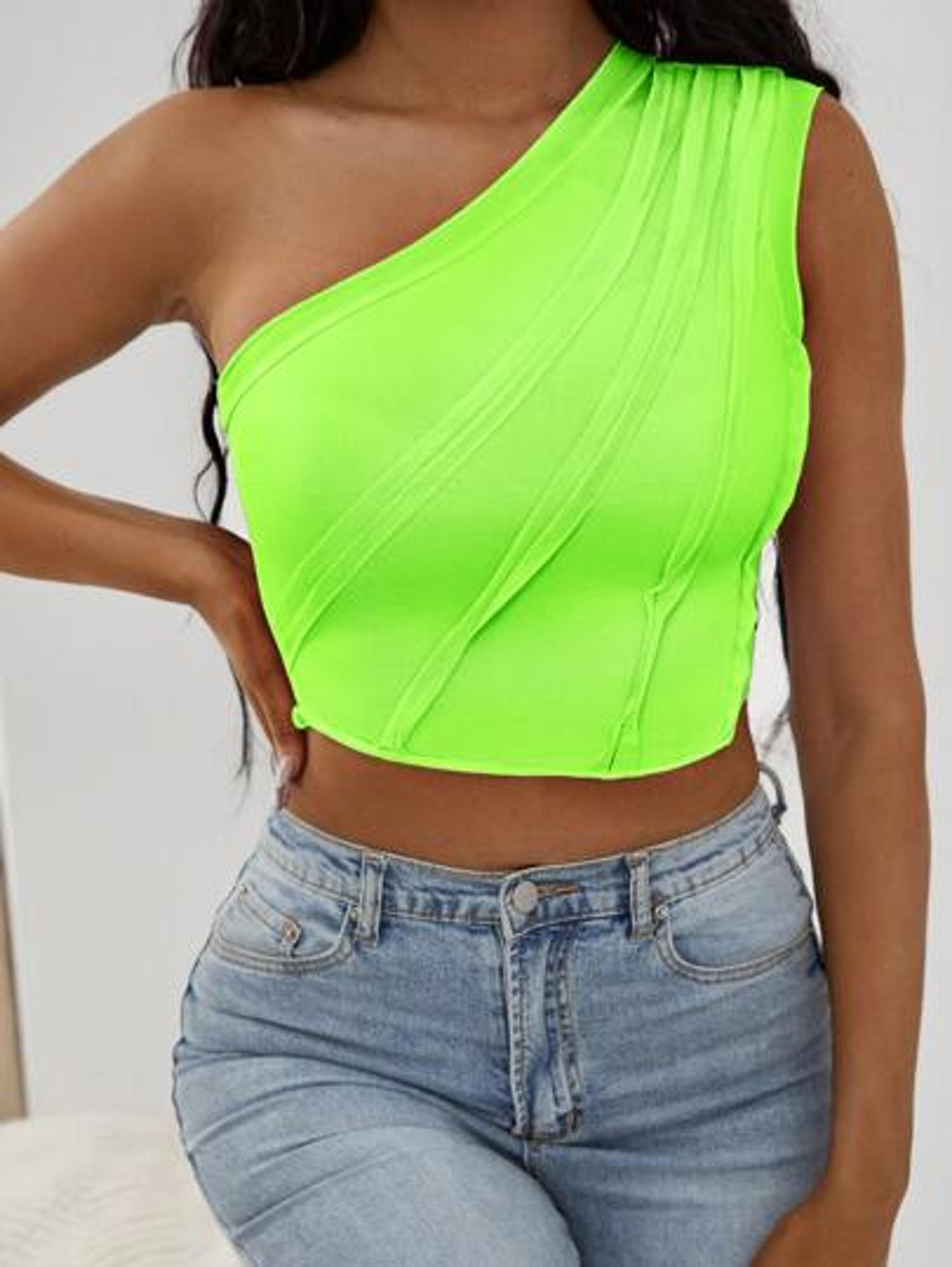 Neon Green One Shoulder Crop Top | SHEIN USA