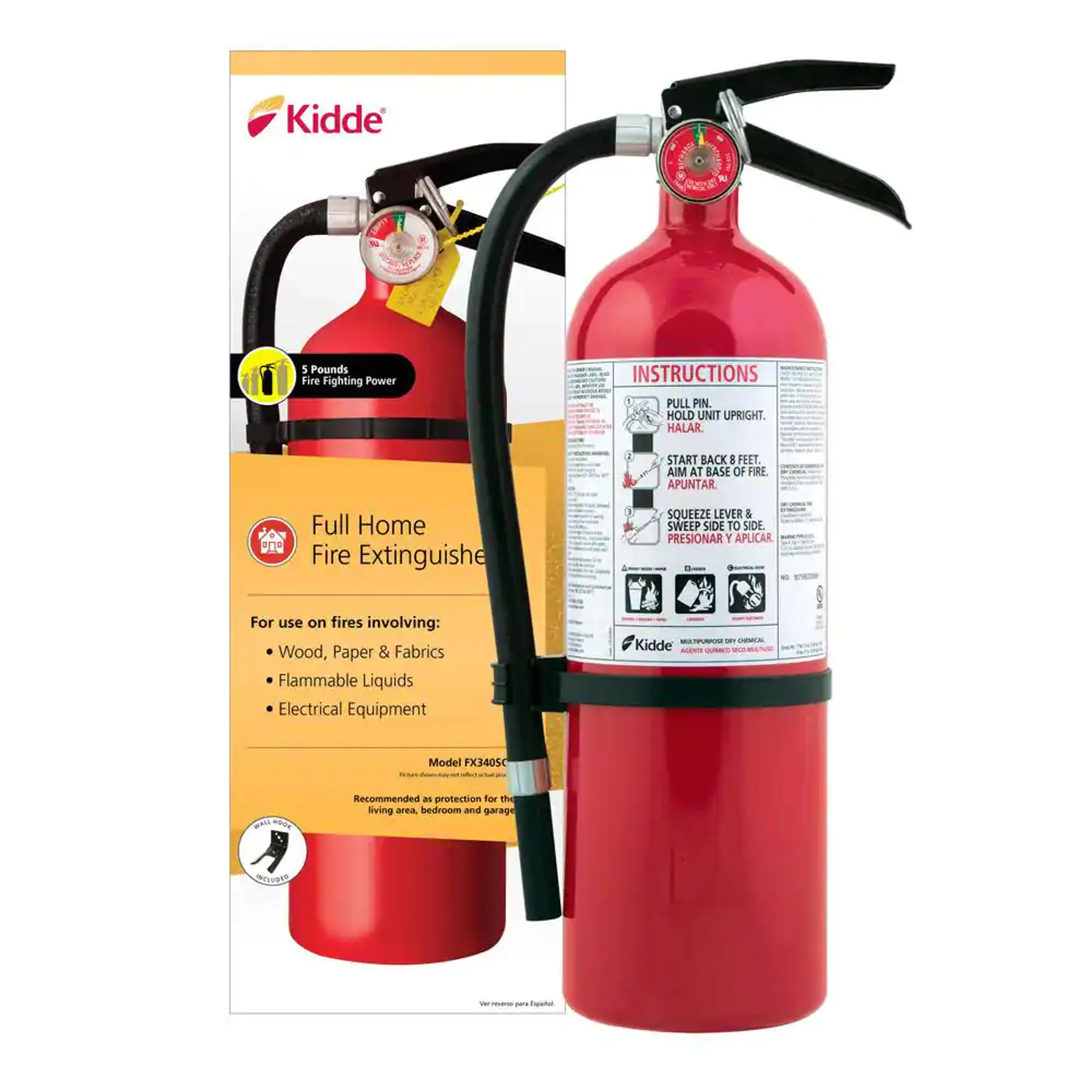 Kidde Full Home Fire Extinguisher with Hose, Easy Mount Bracket & Strap, 3-A:40-B:C, Dry Chemical, One-Time Use 21029288 - The Home Depot