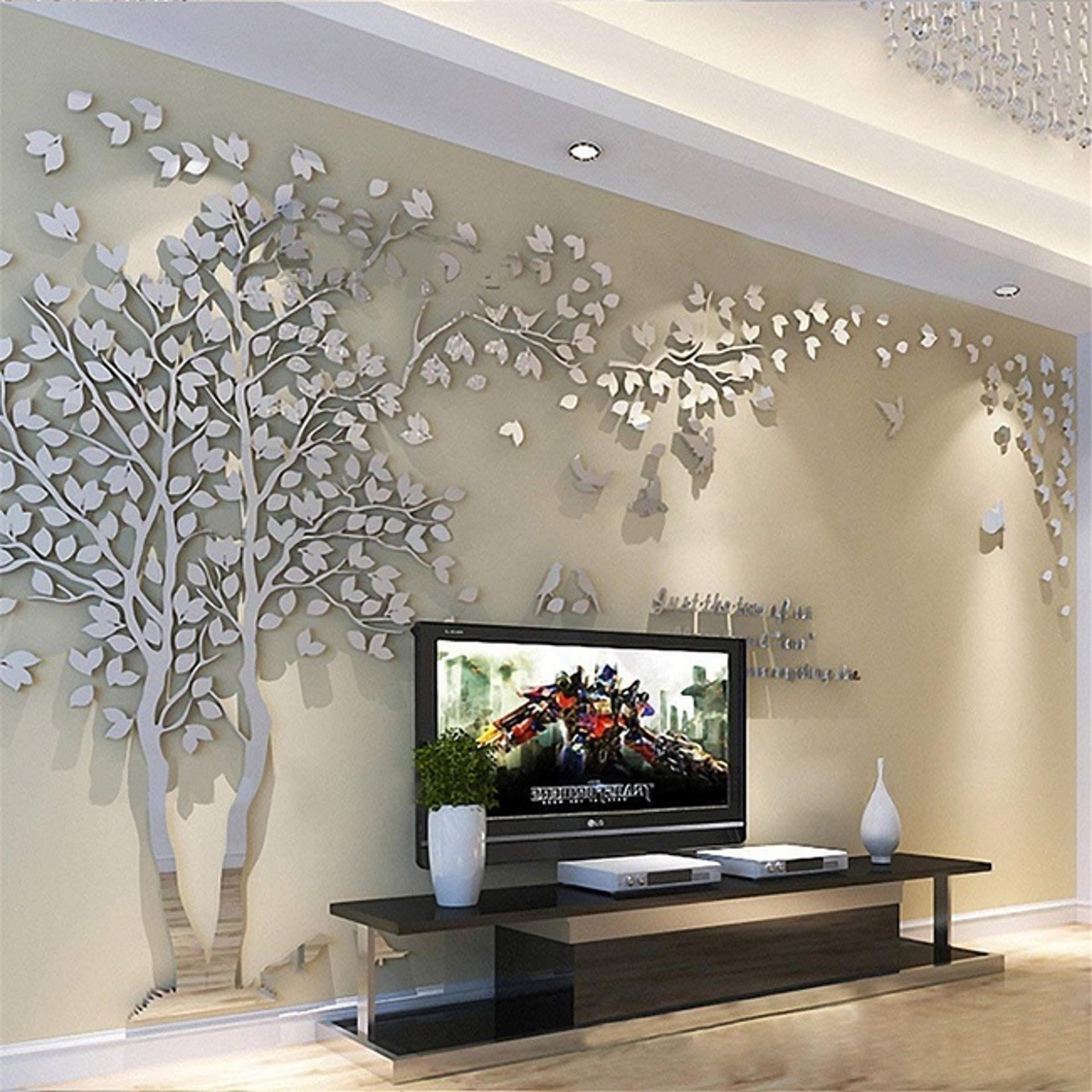 3D Tree Wall Stickers - DIY Tree and Birds Wall Decals Family Couple Tree Stickers Murals Wall Décor for Nursery Living Room Bedroom TV Background Home Decorations(Silver Left,M-98X51in) - guangmu - Stevens Books