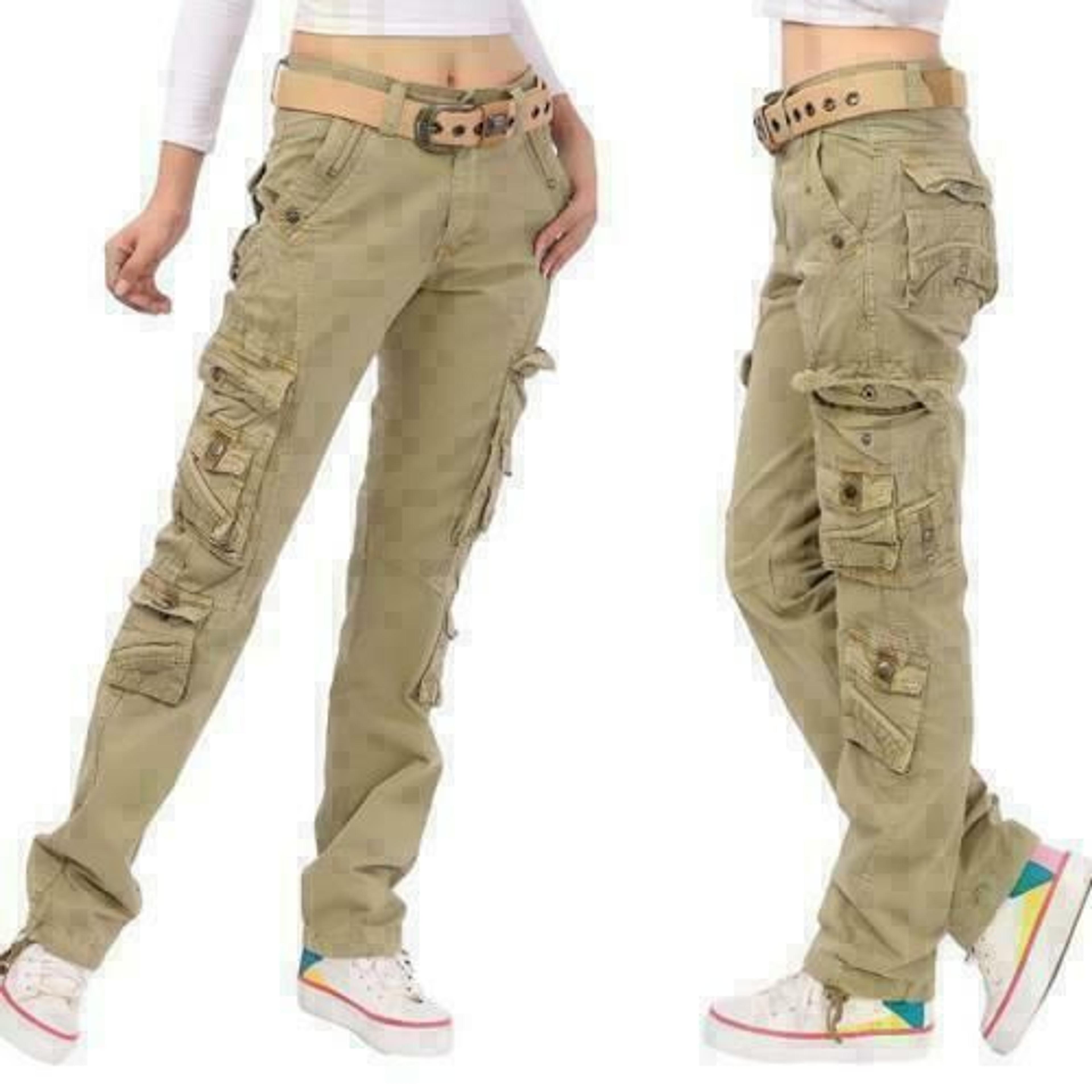 Women Multi-pockets Cargo Overalls Pants Straight Leisure Cotton 100% Trousers