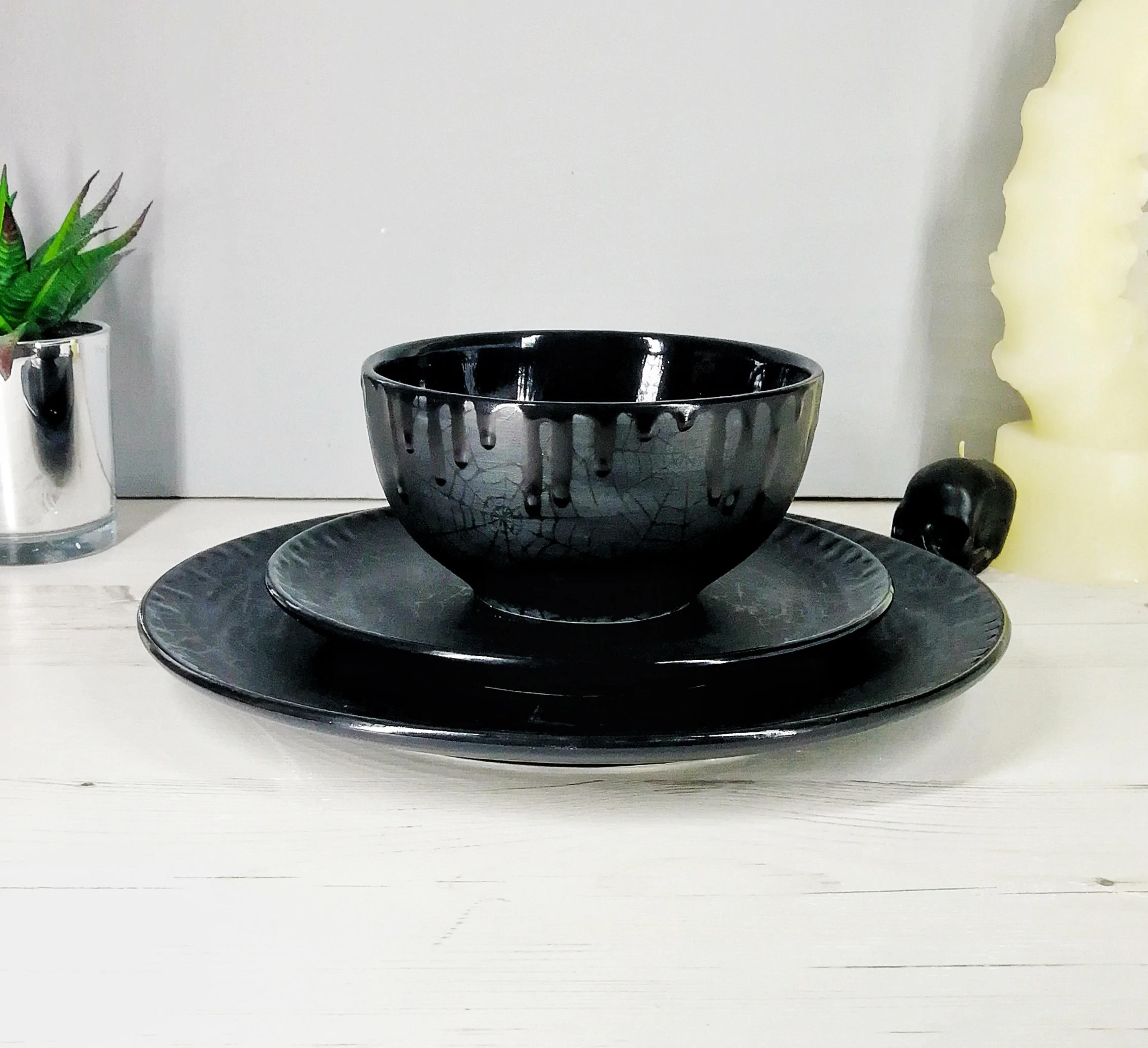 Matte Black Web Dinner Set - Set of 3