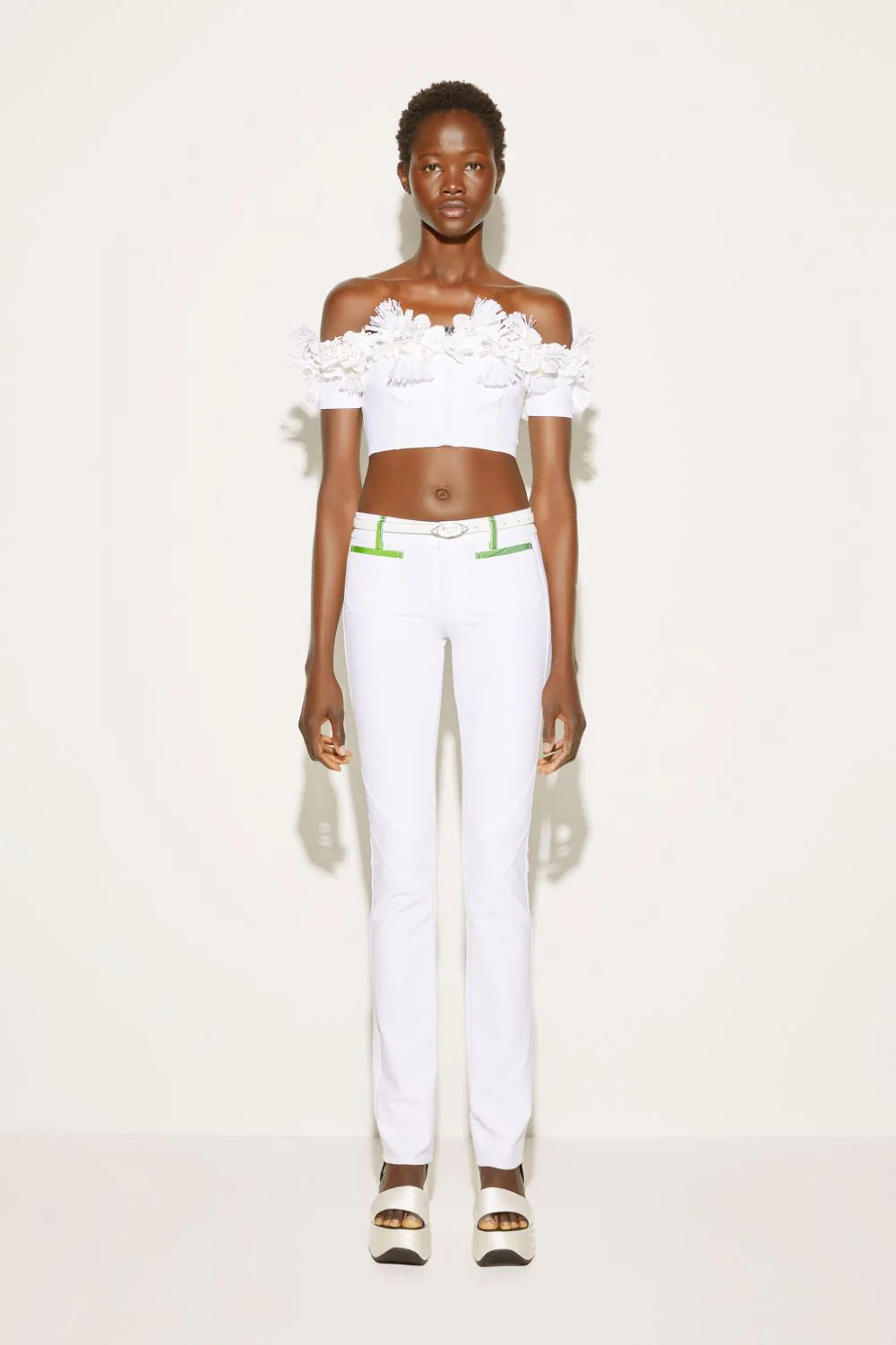 Embellished Off-The-Shoulder Crop Top in White | PUCCI