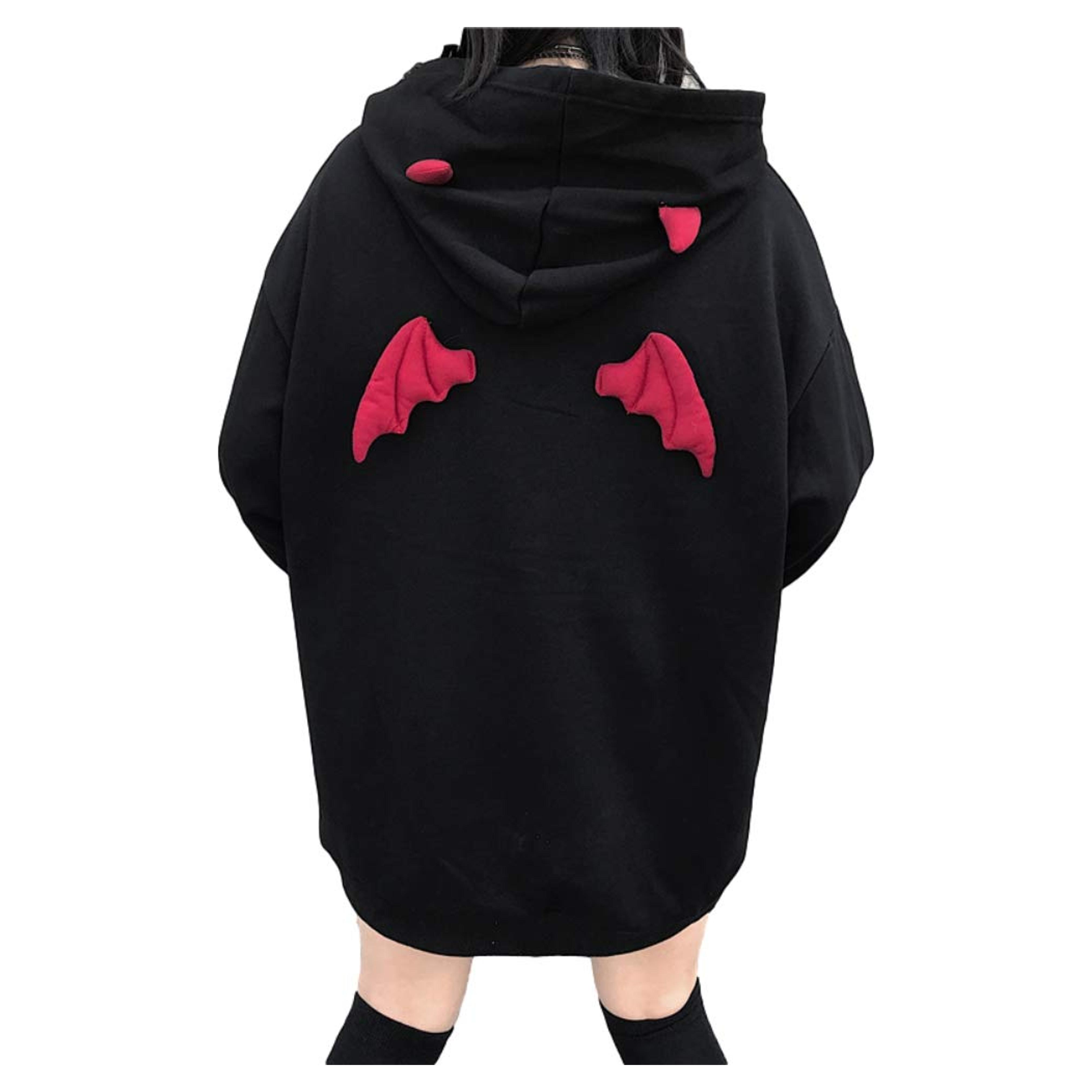 Linsennia Women Devil Wing Hooded Sweatshirt Casual Embroidery Printed Hoodies ...