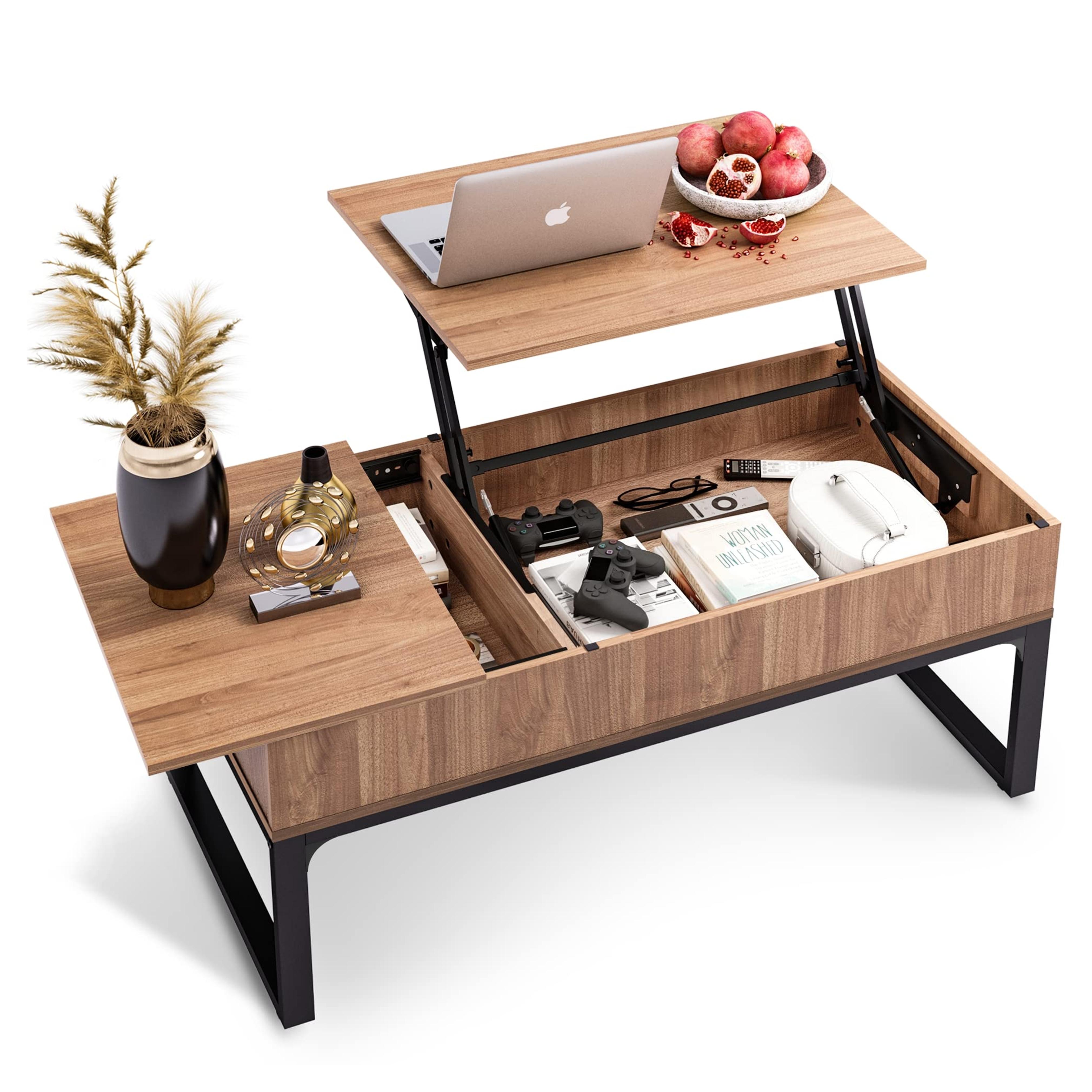 Amazon.com: WLIVE Lift Top Coffee Table with Hidden Compartment, Cocktail Table, Rising Center for Living Room, Side Drawer and Metal Frame, Walnut Oak : Home & Kitchen