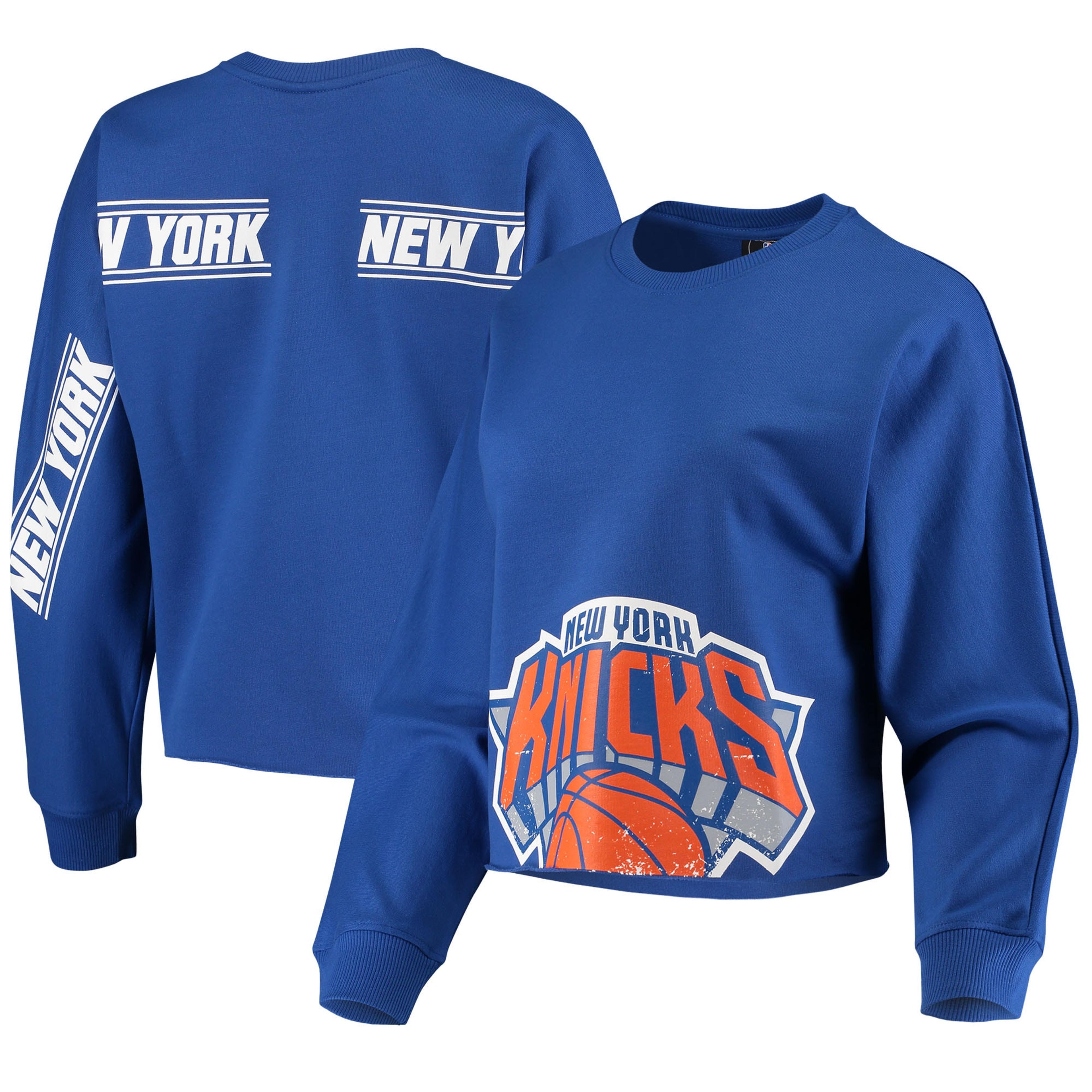 New York Knicks FISLL Women's Cropped Long Sleeve T-Shirt - Blue