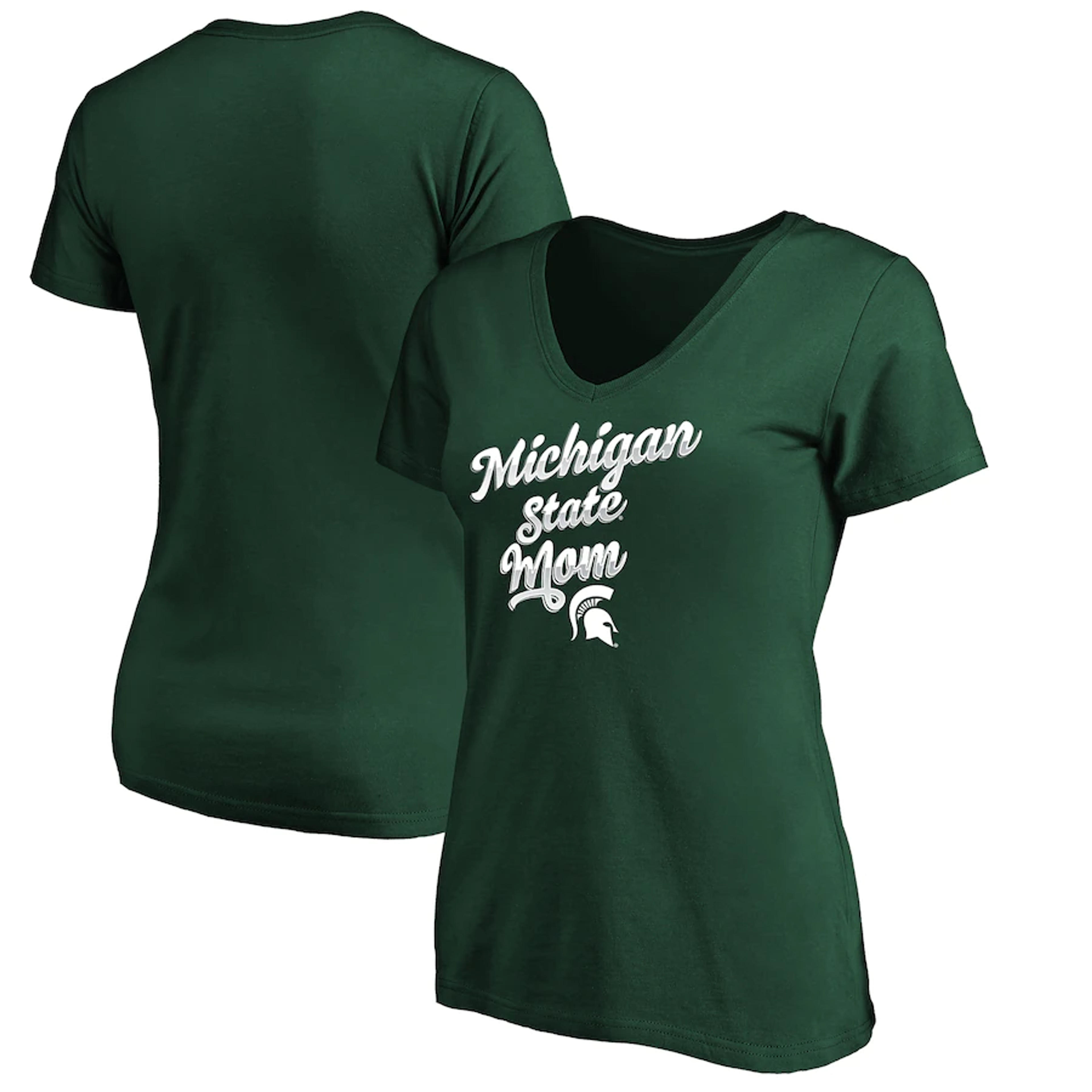 Women's Fanatics Branded Green Michigan State Spartans Mom V-Neck T-Shirt