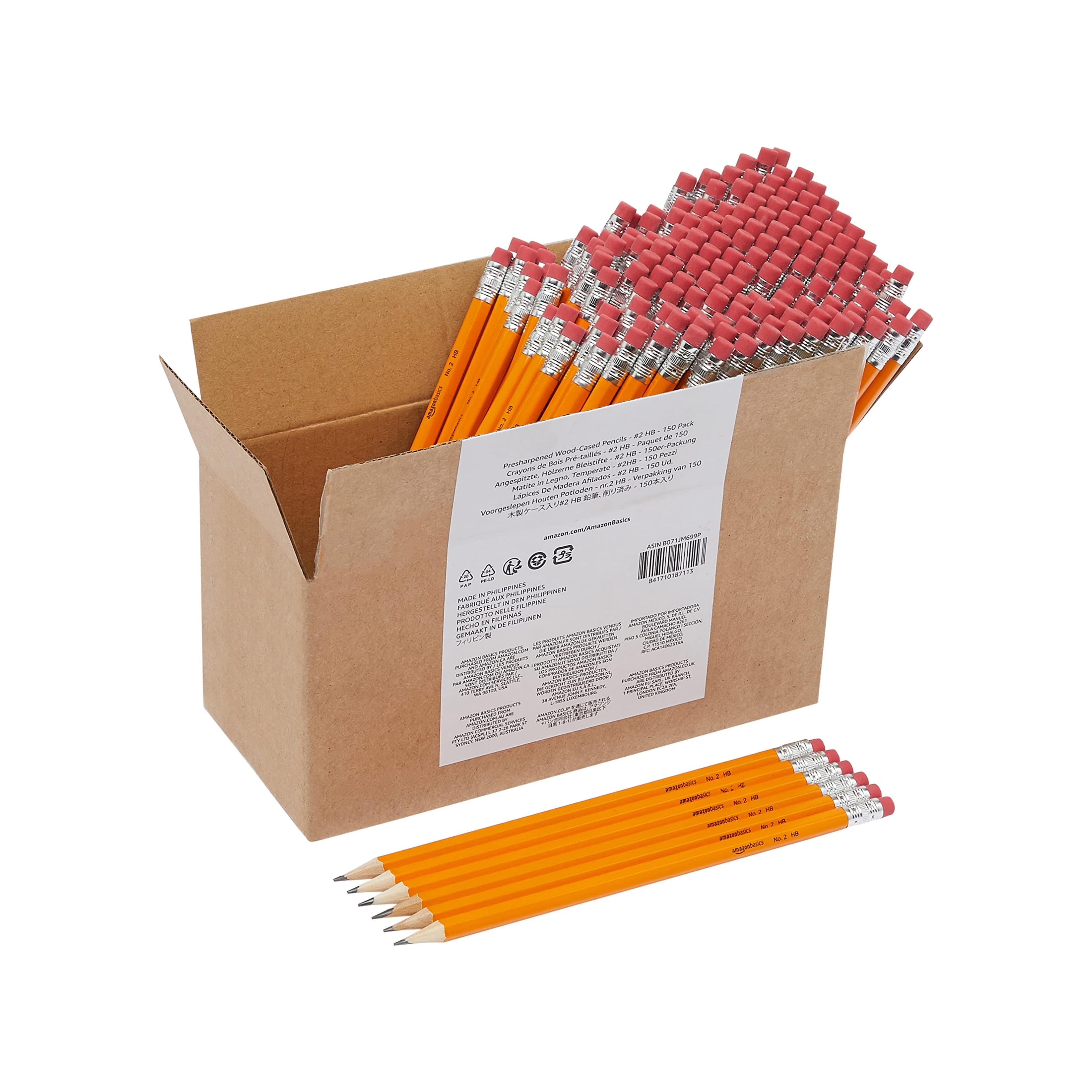 Amazon.com : Amazon Basics Woodcased #2 Pencils, Pre-sharpened, HB Lead - Box of 150, Bulk Box : Office Products