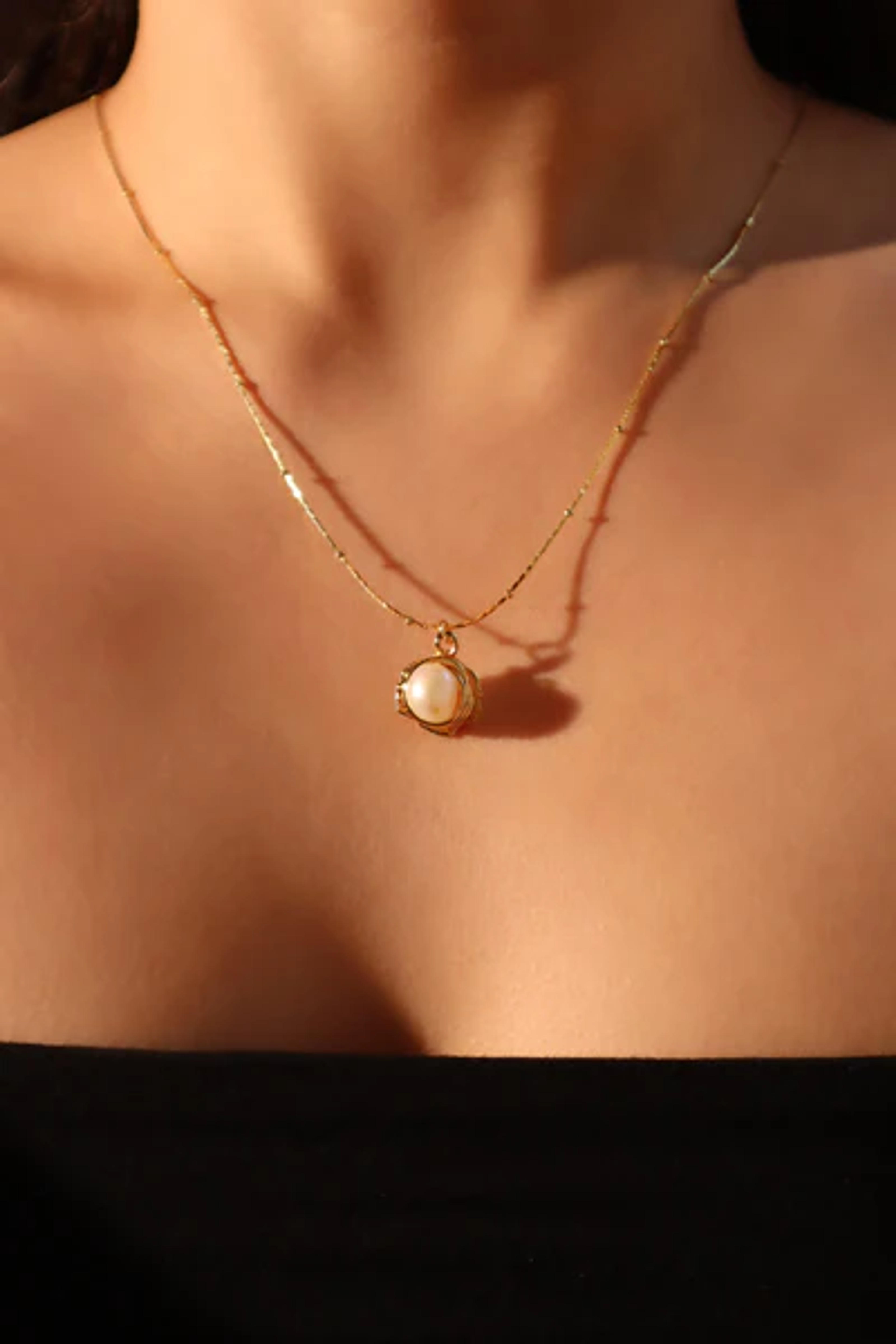 18K Real Gold Plated Pearl Pendant Necklace