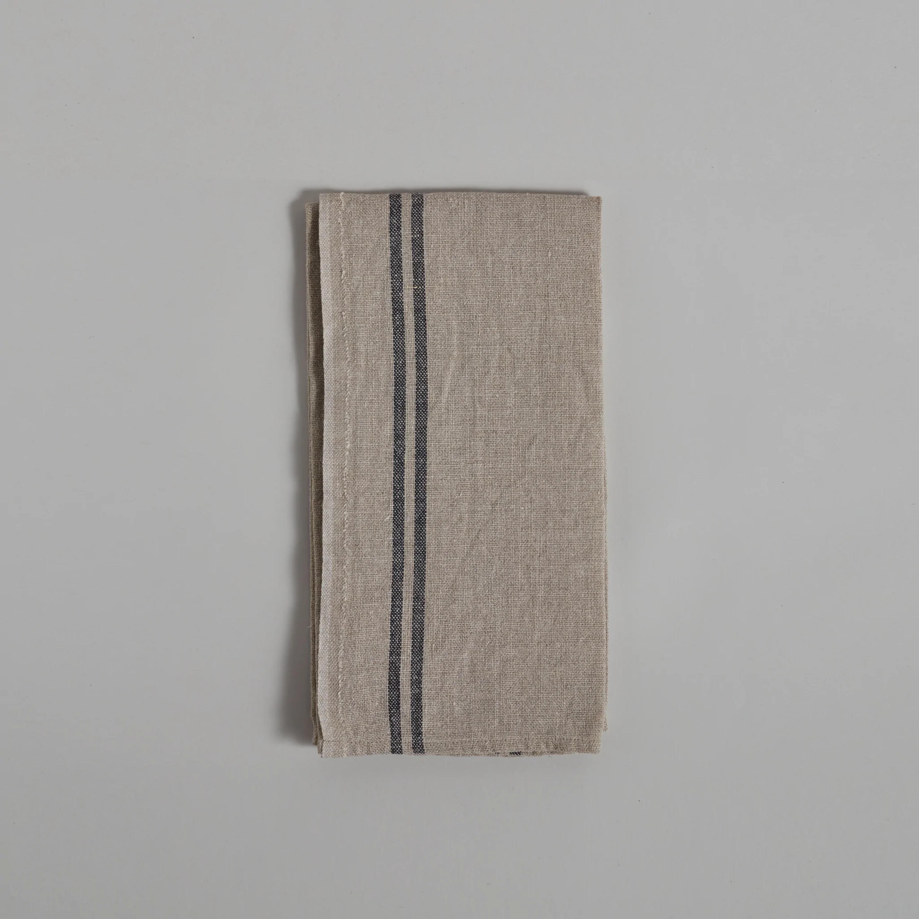 Rustic Linen Kitchen Towels - flax/black