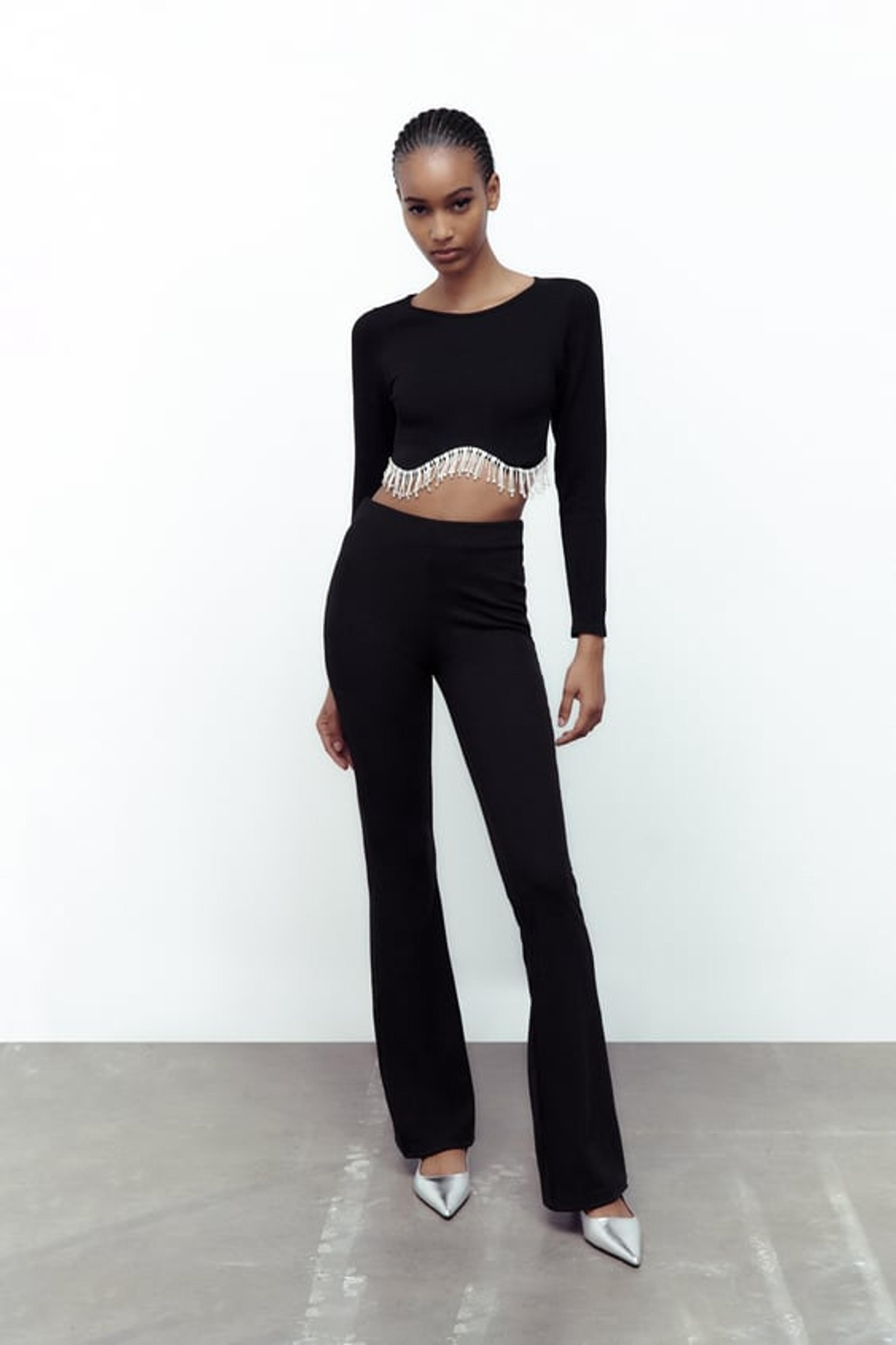 SEAMLESS CROP TOP WITH RHINESTONES - Black | ZARA United Kingdom