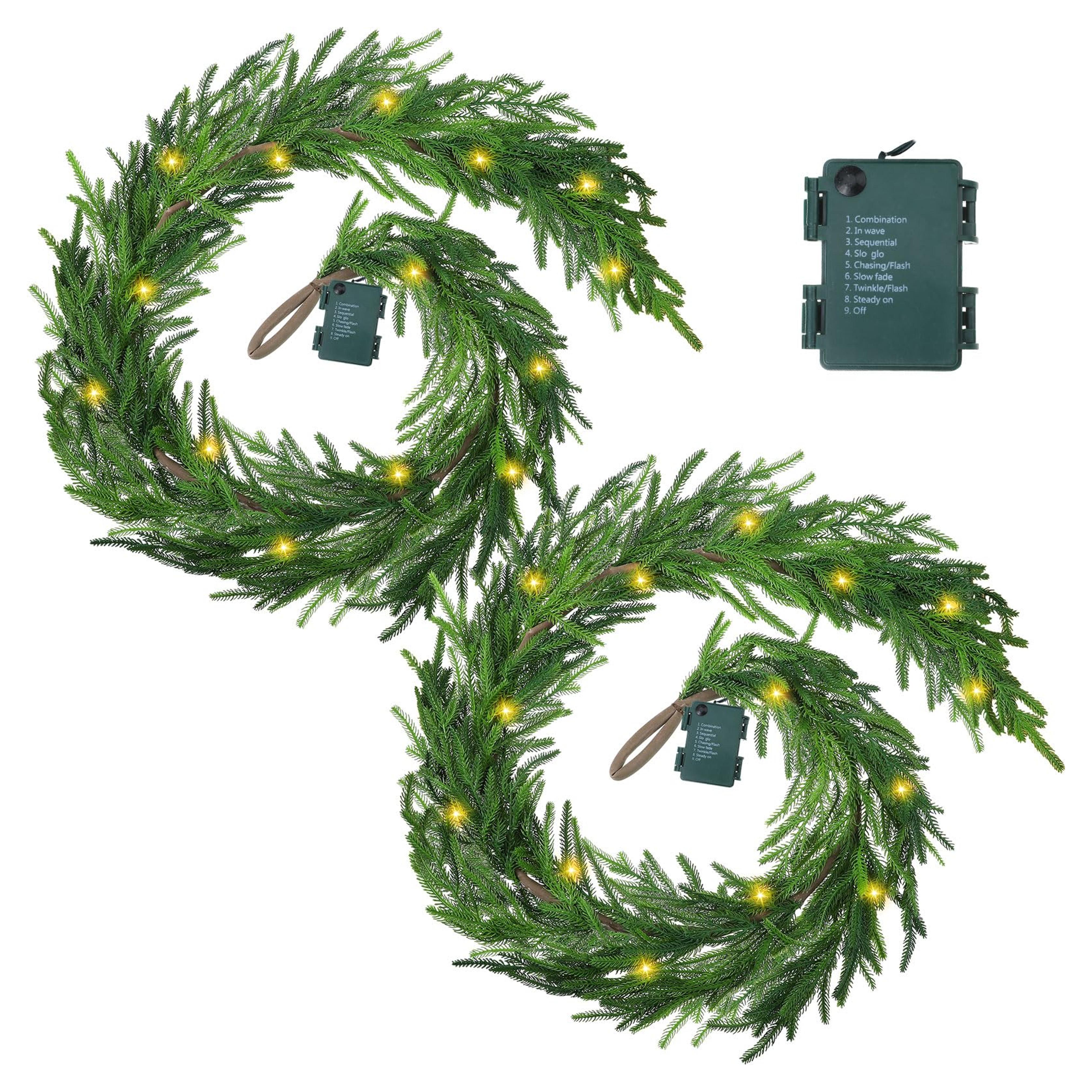 Amazon.com: Wavyknot Real Touch Norfolk Pine Garland Faux Christmas Garland Pre Lit Artificial Pine Greenery Garlands with Warm White LED Lights for Xmas Holiday Wedding Party Outdoor Decorations (9 Feet, 1) : Home & Kitchen