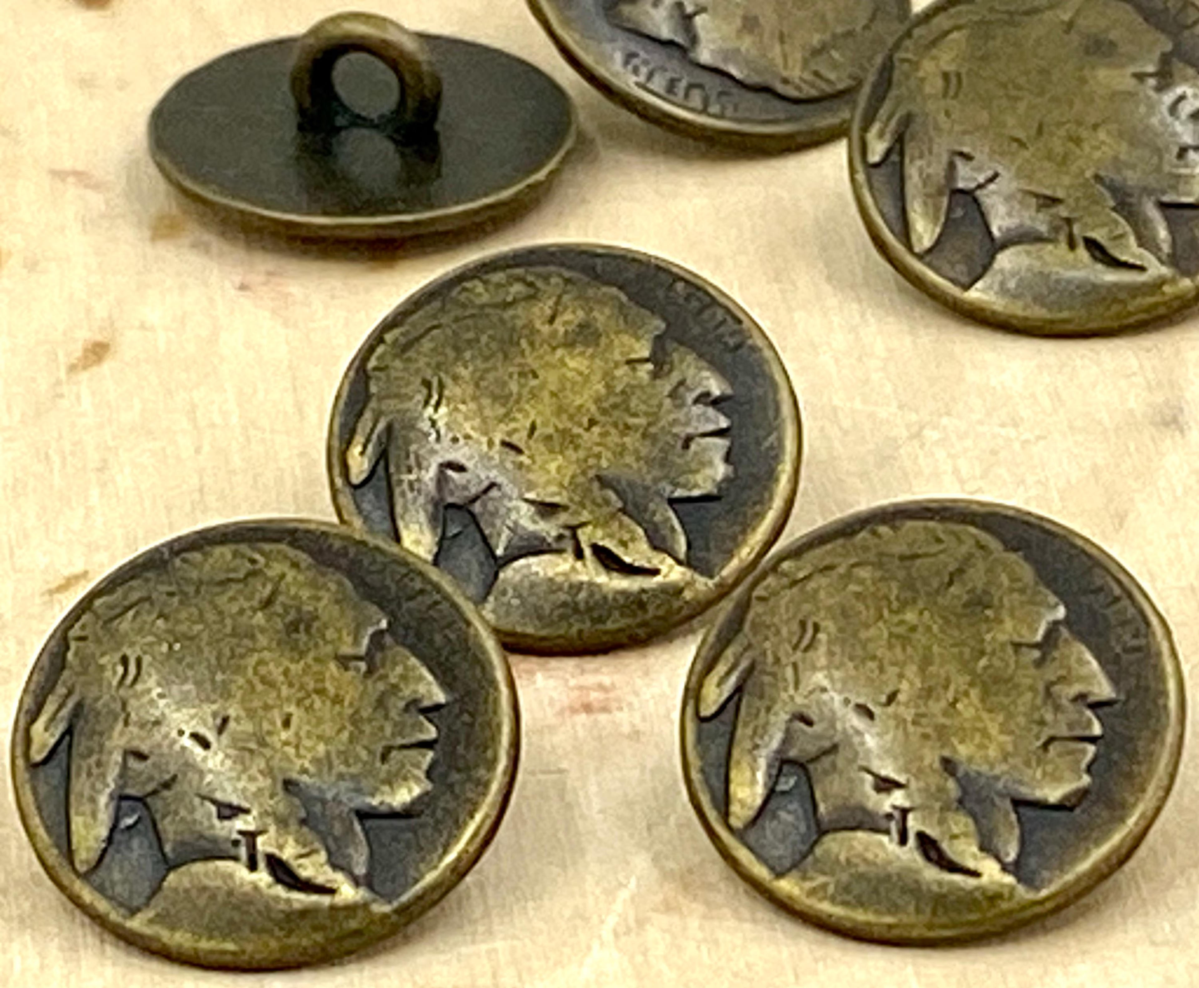 INDIAN HEAD Metal Buttons 5/8 Antique Brass Metal - Etsy