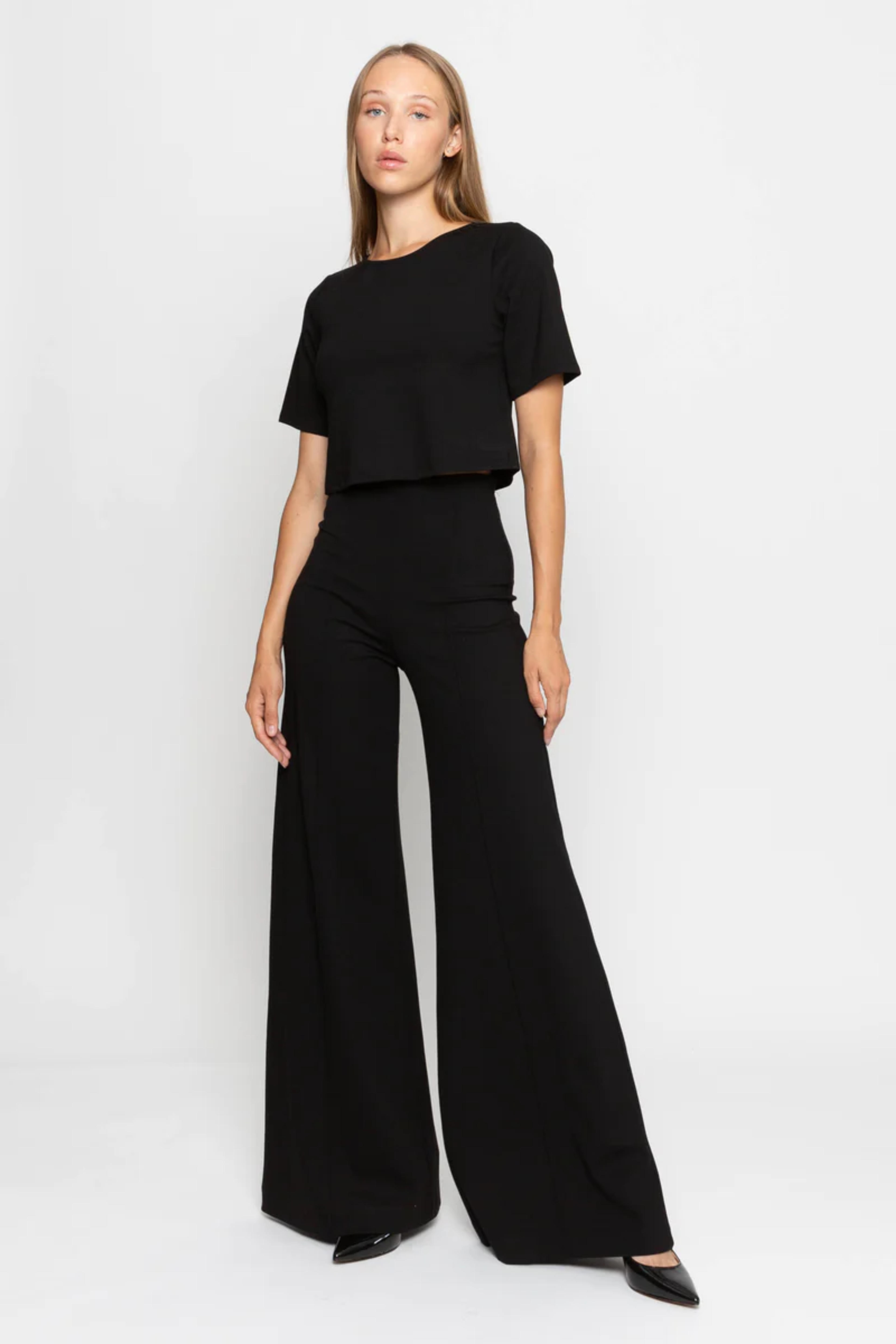 Black Ponte Knit Wide Leg Pants | Ripley Rader