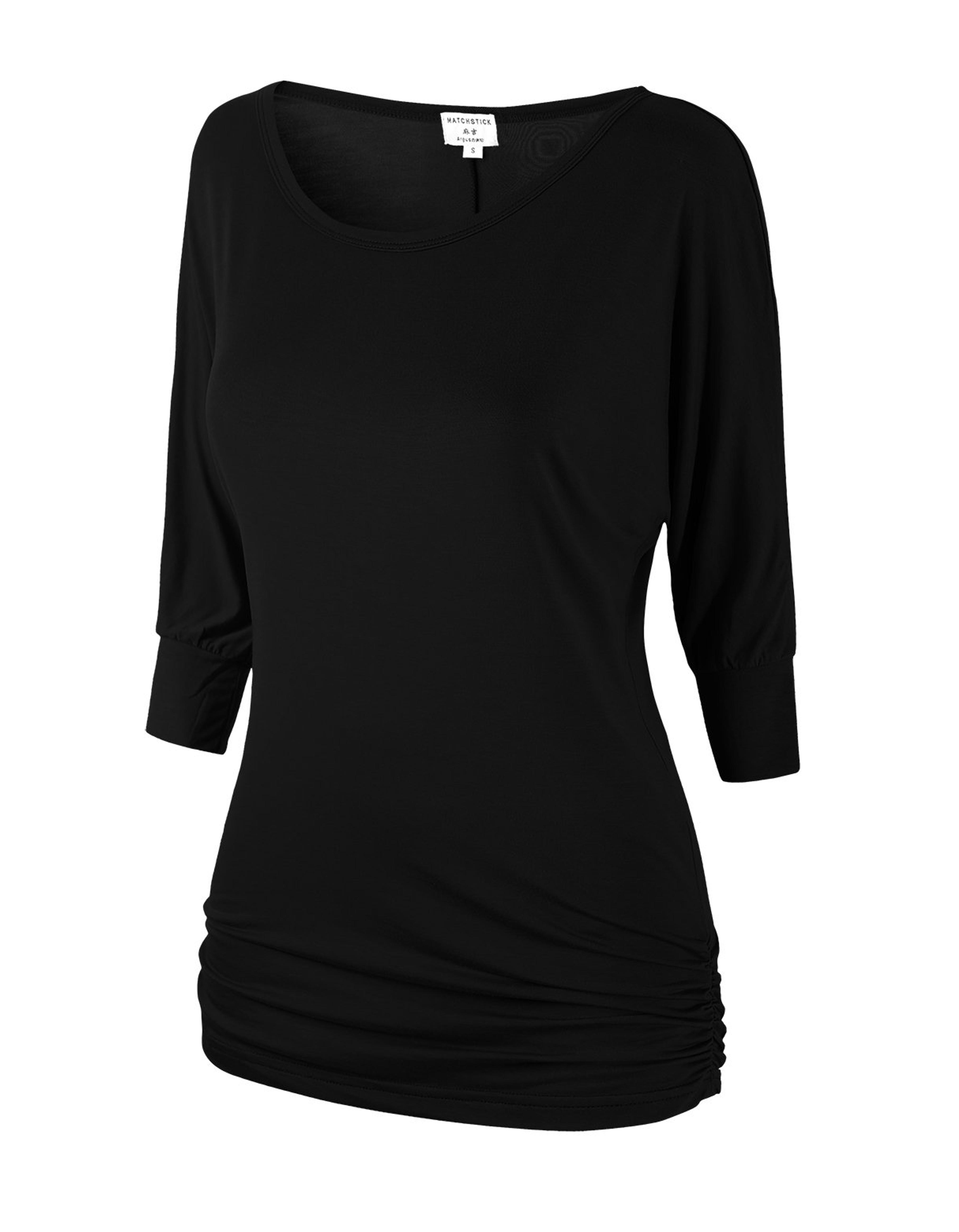 Match Women's 3/4 Sleeve Drape Top with Side Shirring (140 Black,XX-Large) at Amazon Women’s Clothing store
