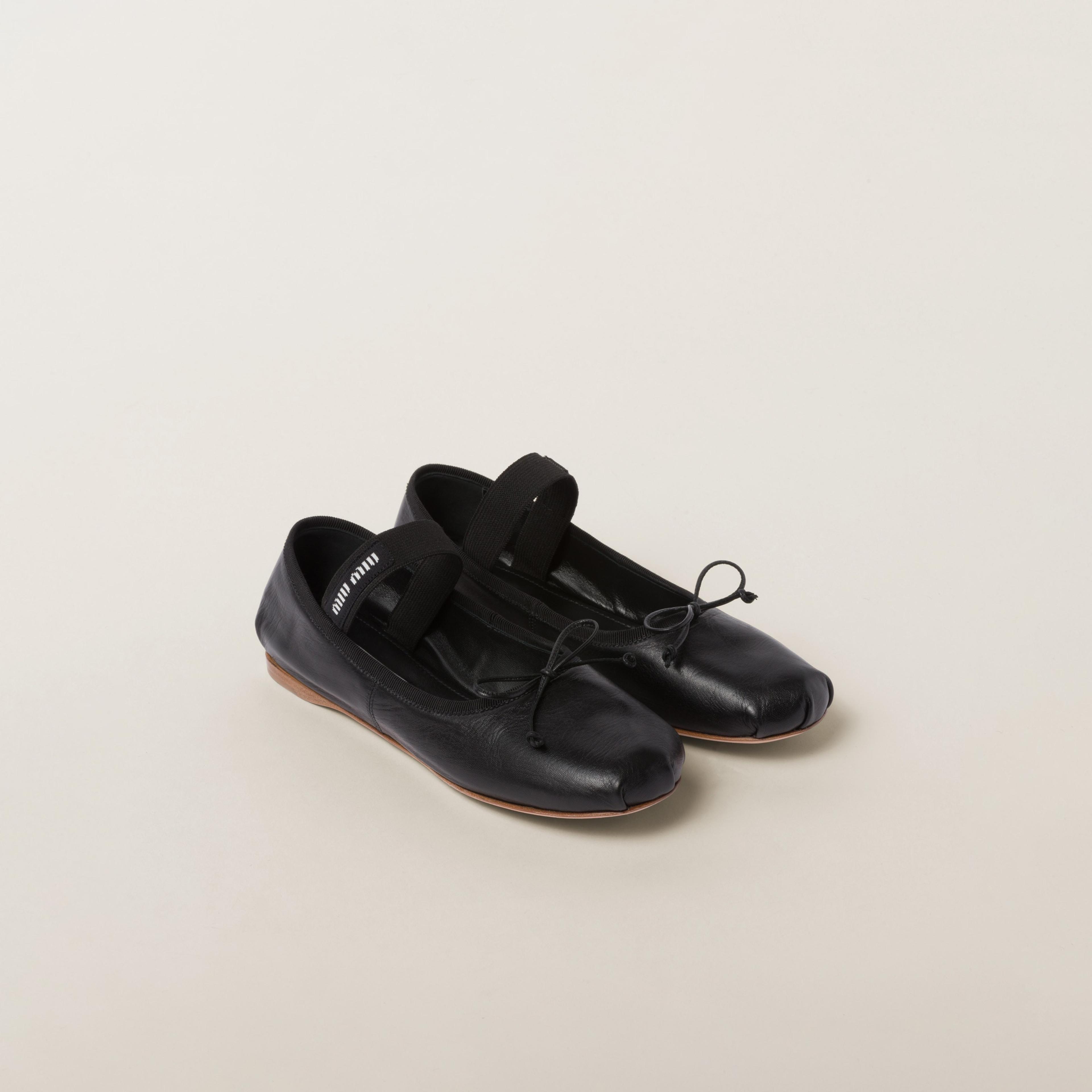 Black Leather Ballerinas | Miu Miu