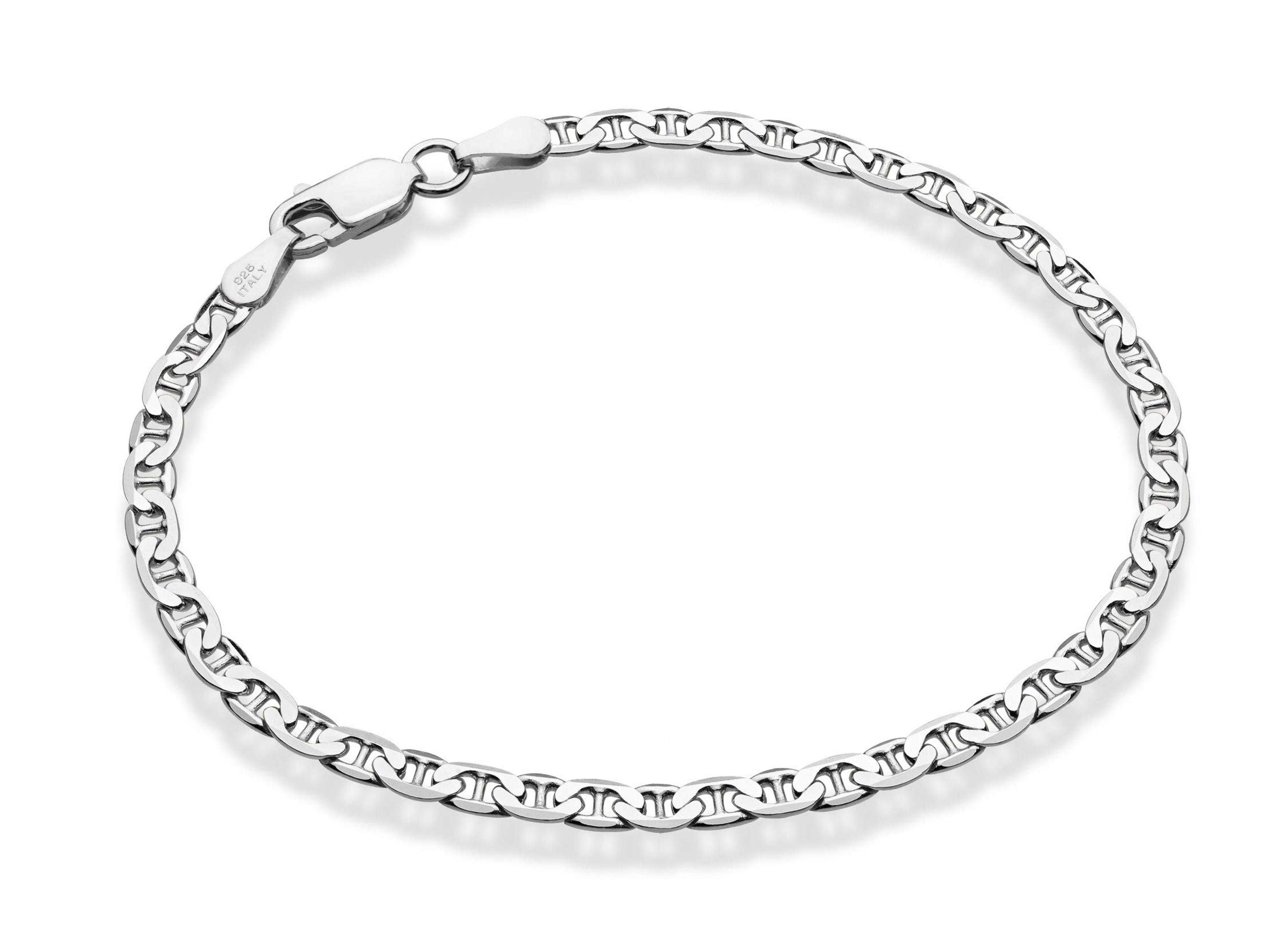 Miabella 925 Sterling Silver Italian 3mm, 4mm Solid Diamond-Cut Mariner Link Chain Anklet Ankle Bracelet for Women, Made in Italy