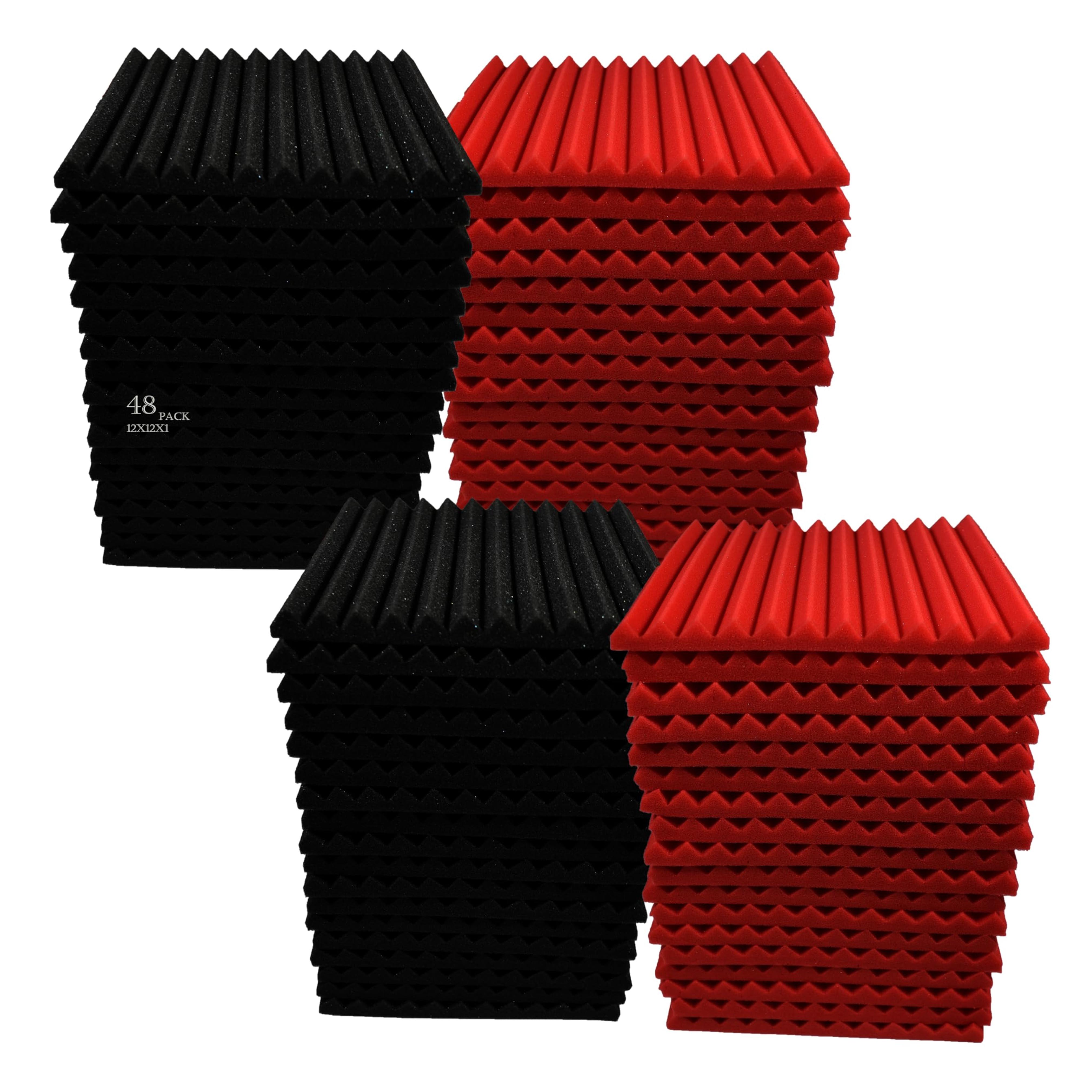 48 Pack Black/red 12 "X 12 "X1" Acoustic Panels Studio Soundproofing Foam