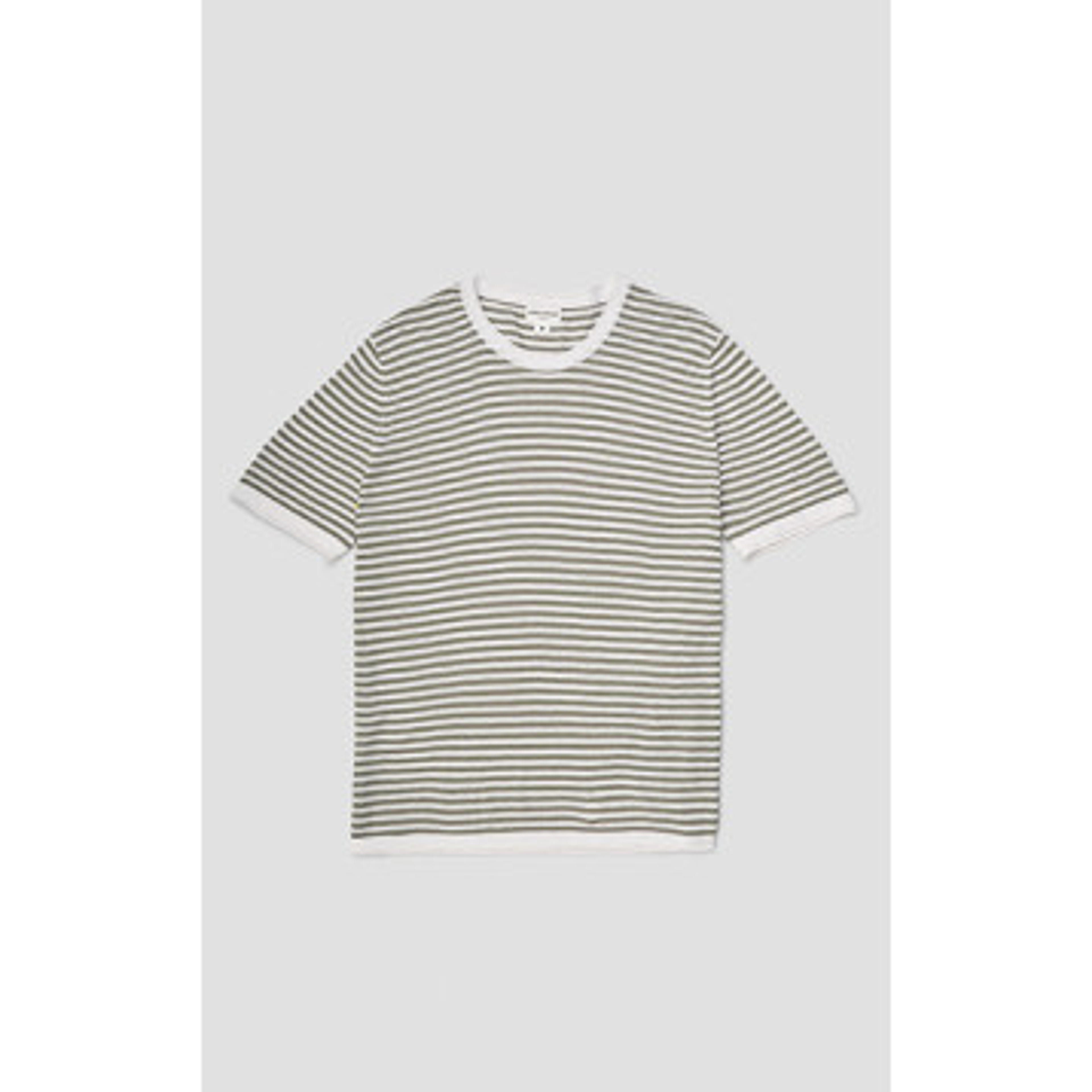 Sage Green & White Linen Cotton T-Shirt | $38