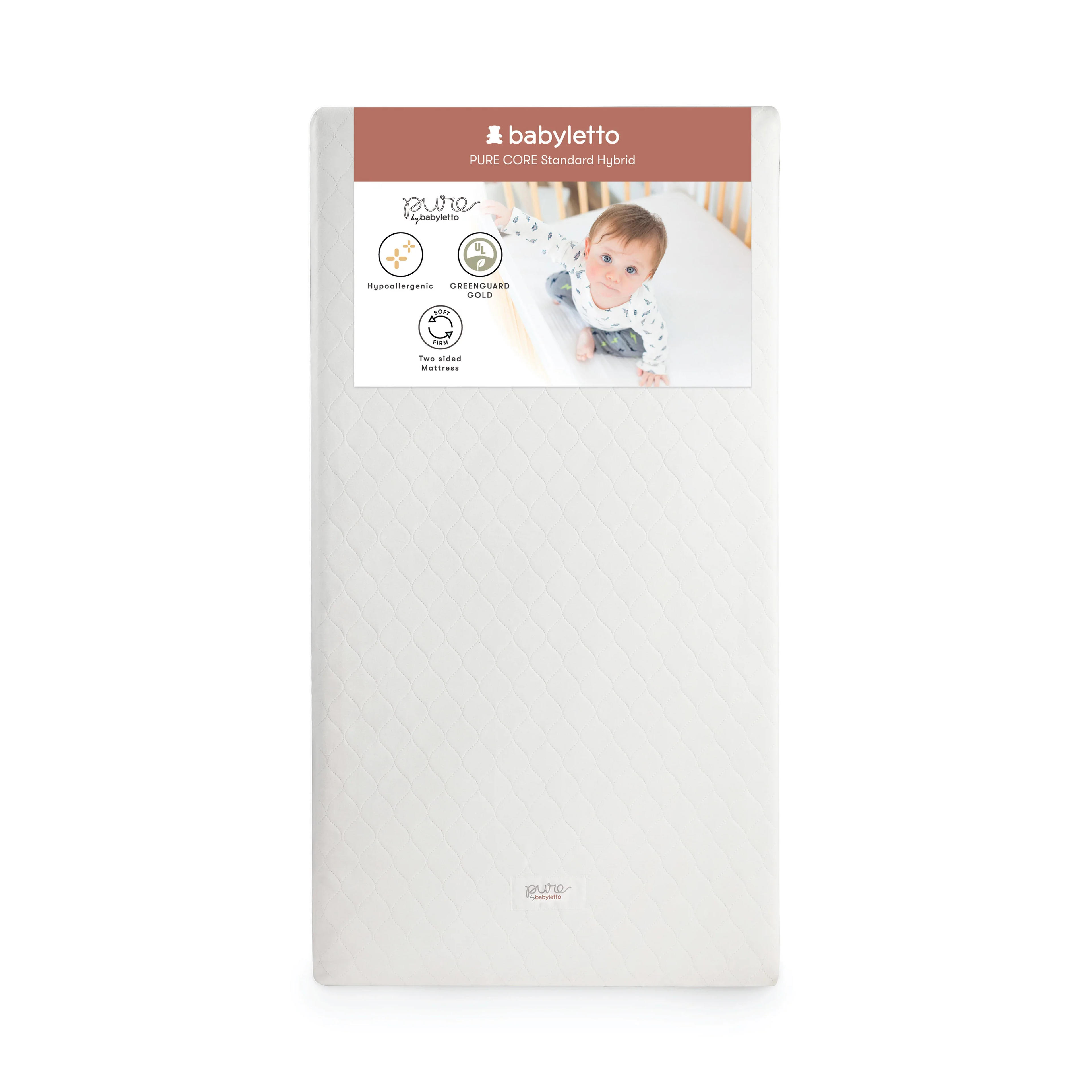 Pure Core Crib Mattress | Hybrid Quilted Waterproof Cover | 2-Stage - White