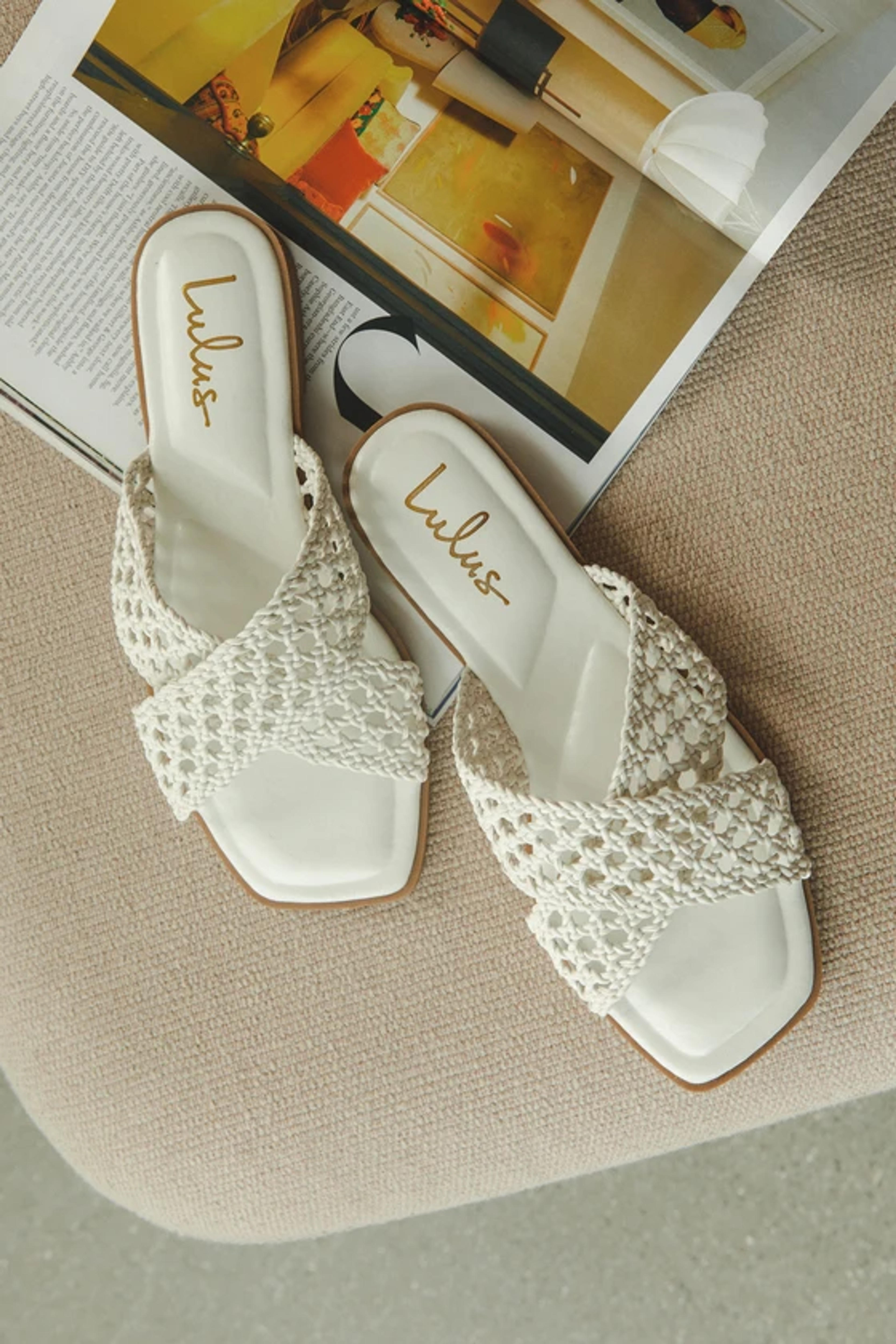 Indicate White Woven Slide Sandals