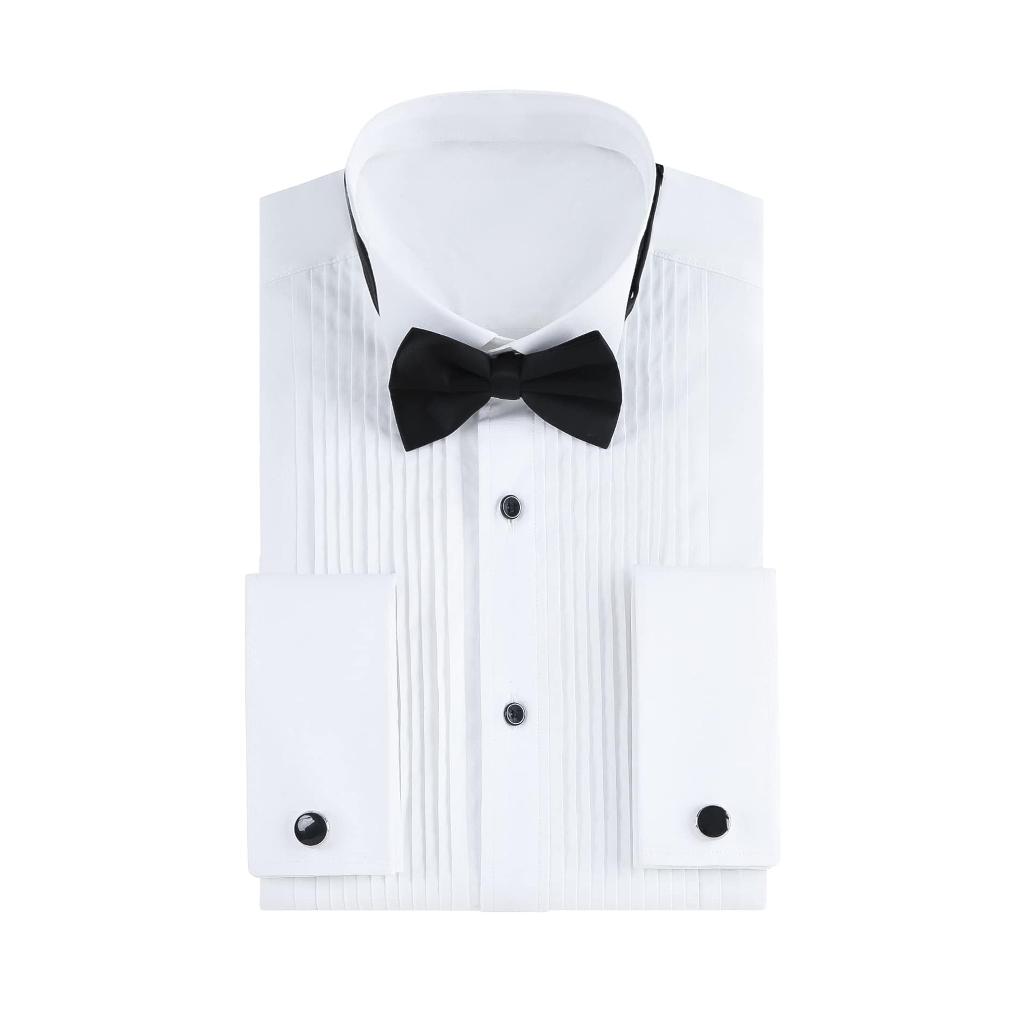 Gollnwe Men's Tuxedo Shirt Wing Collar French Cuffs with Cufflinks and Bow Tie White XL at Amazon Men’s Clothing store