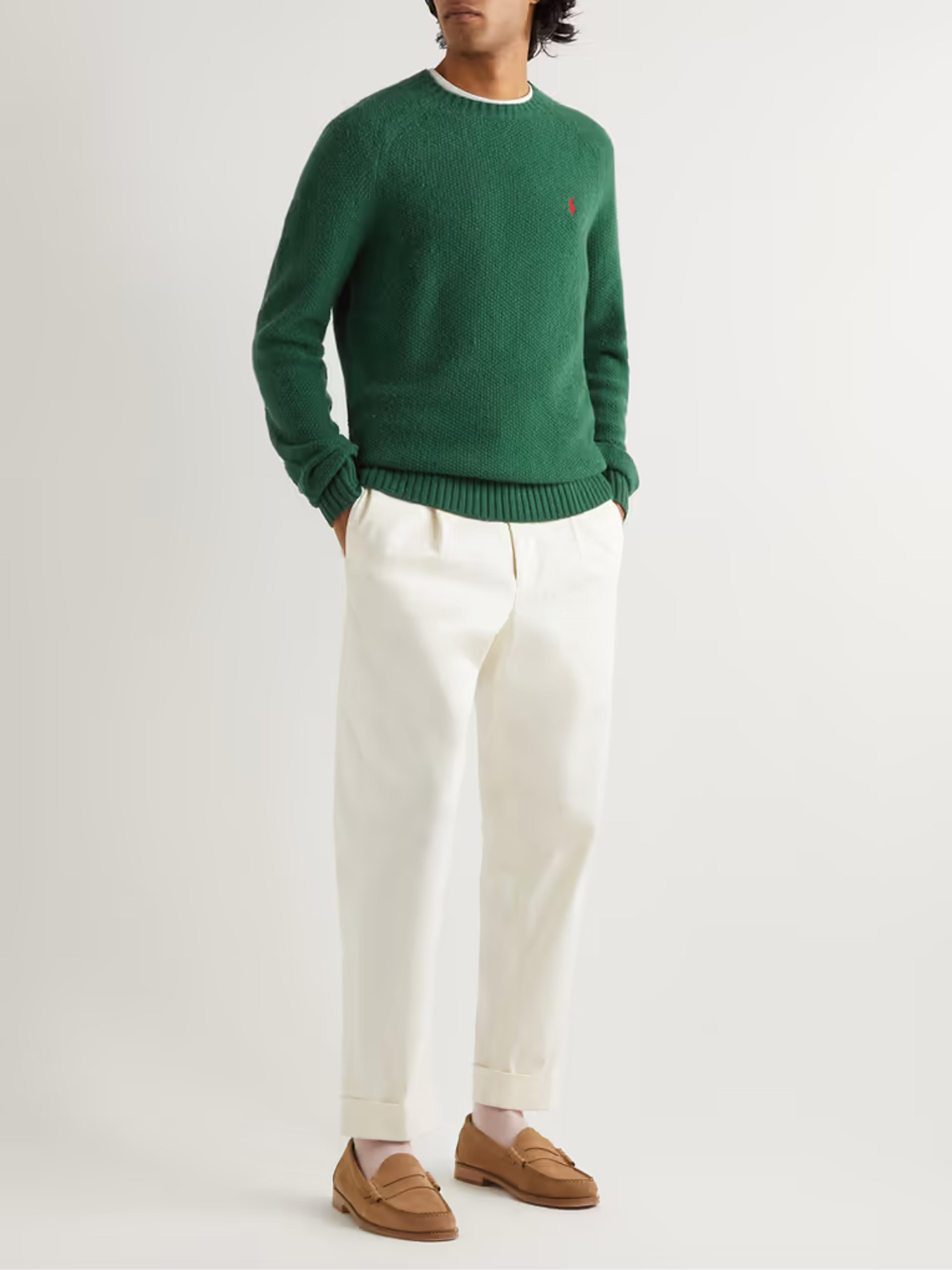 Forest green Logo-Embroidered Honeycomb-Knit Sweater | POLO RALPH LAUREN | MR PORTER