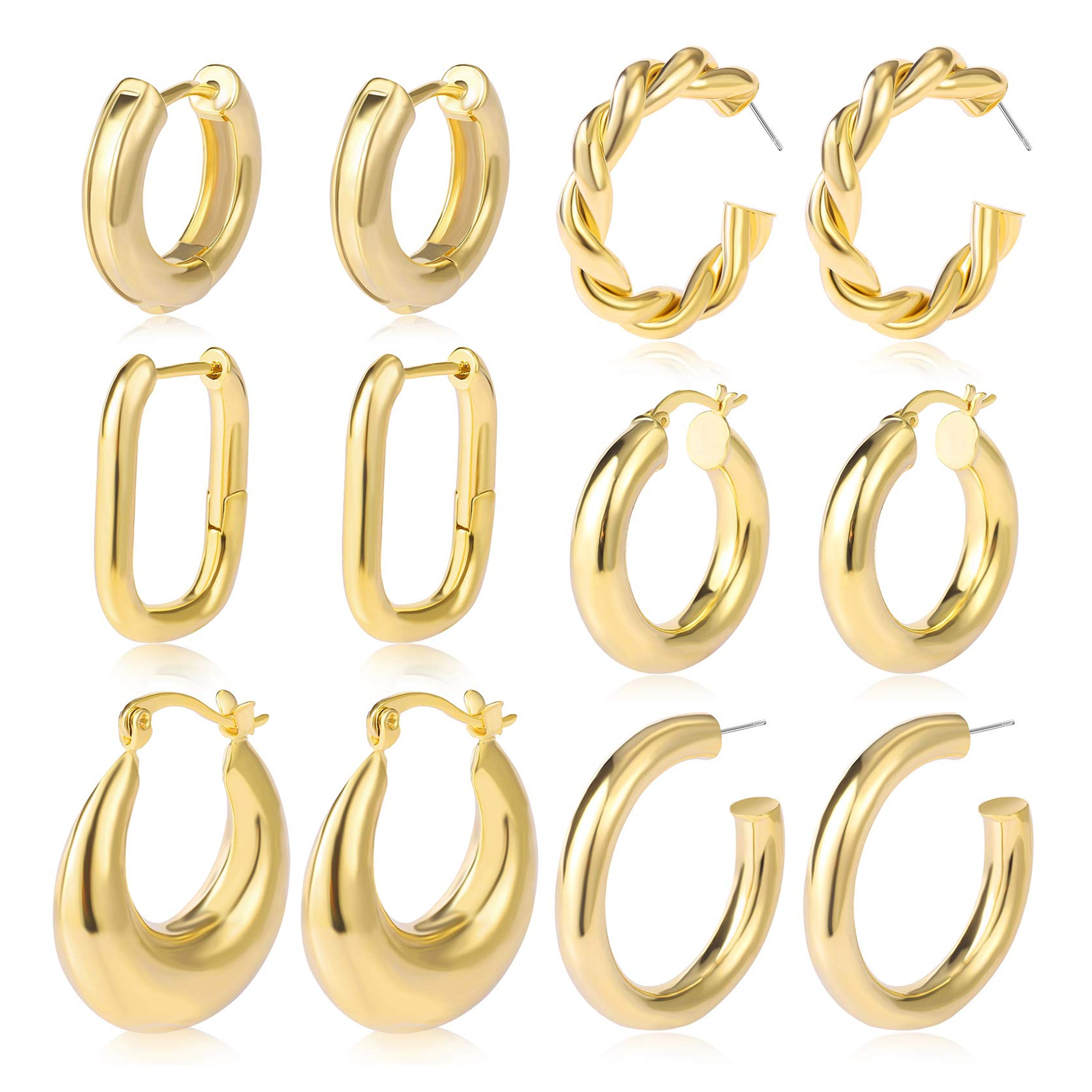 Limited-time deal: 6 Pairs Chunky Gold Hoop Earrings Set for Women 14K Gold Plated Hypoallergenic Thick Open Huggie Hoop Set Jewelry for Gifts