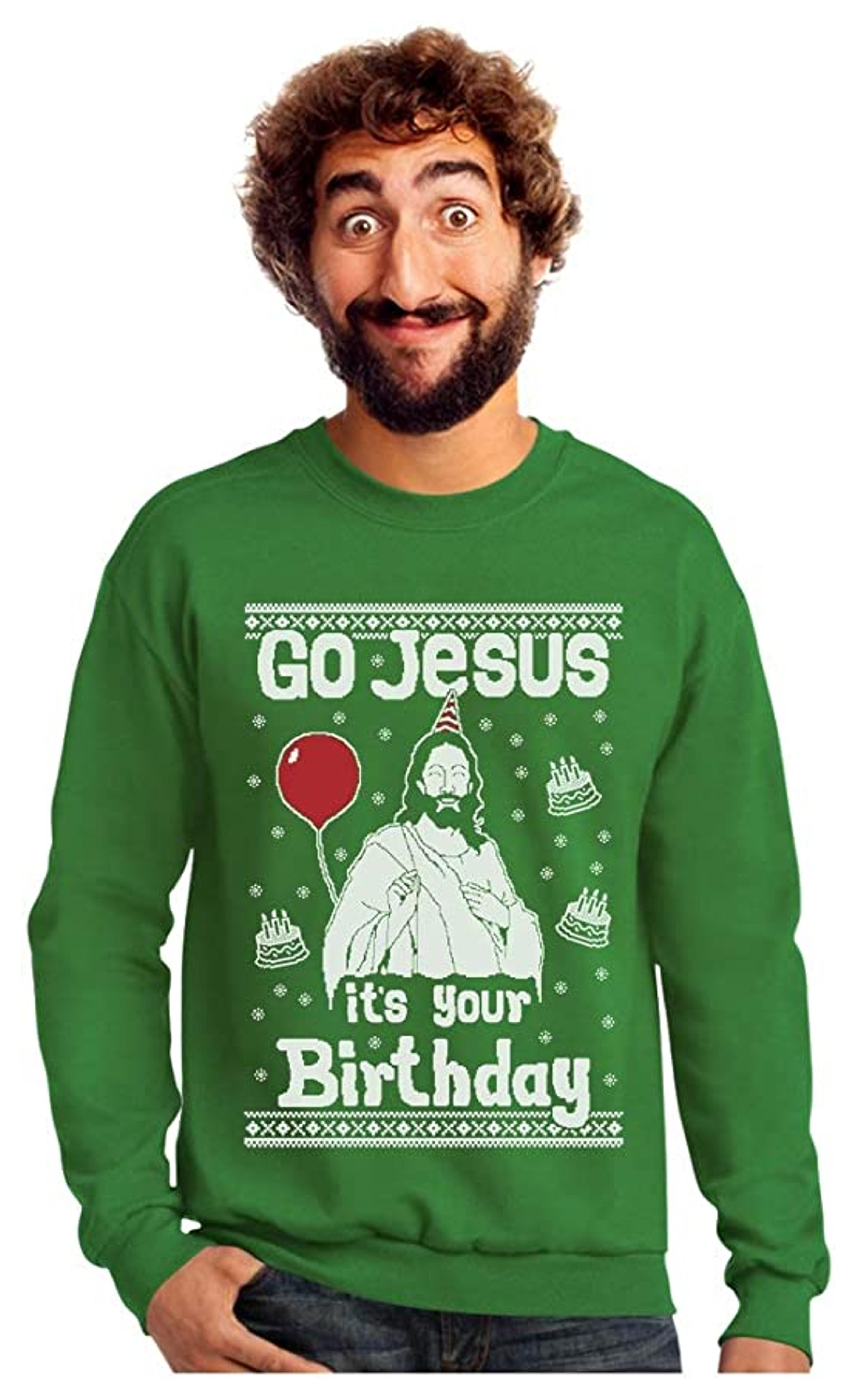 Tstars Go Jesus It's Your Birthday Ugly Christmas Sweater Style Men's Sweatshirt at Amazon Men’s Clothing store