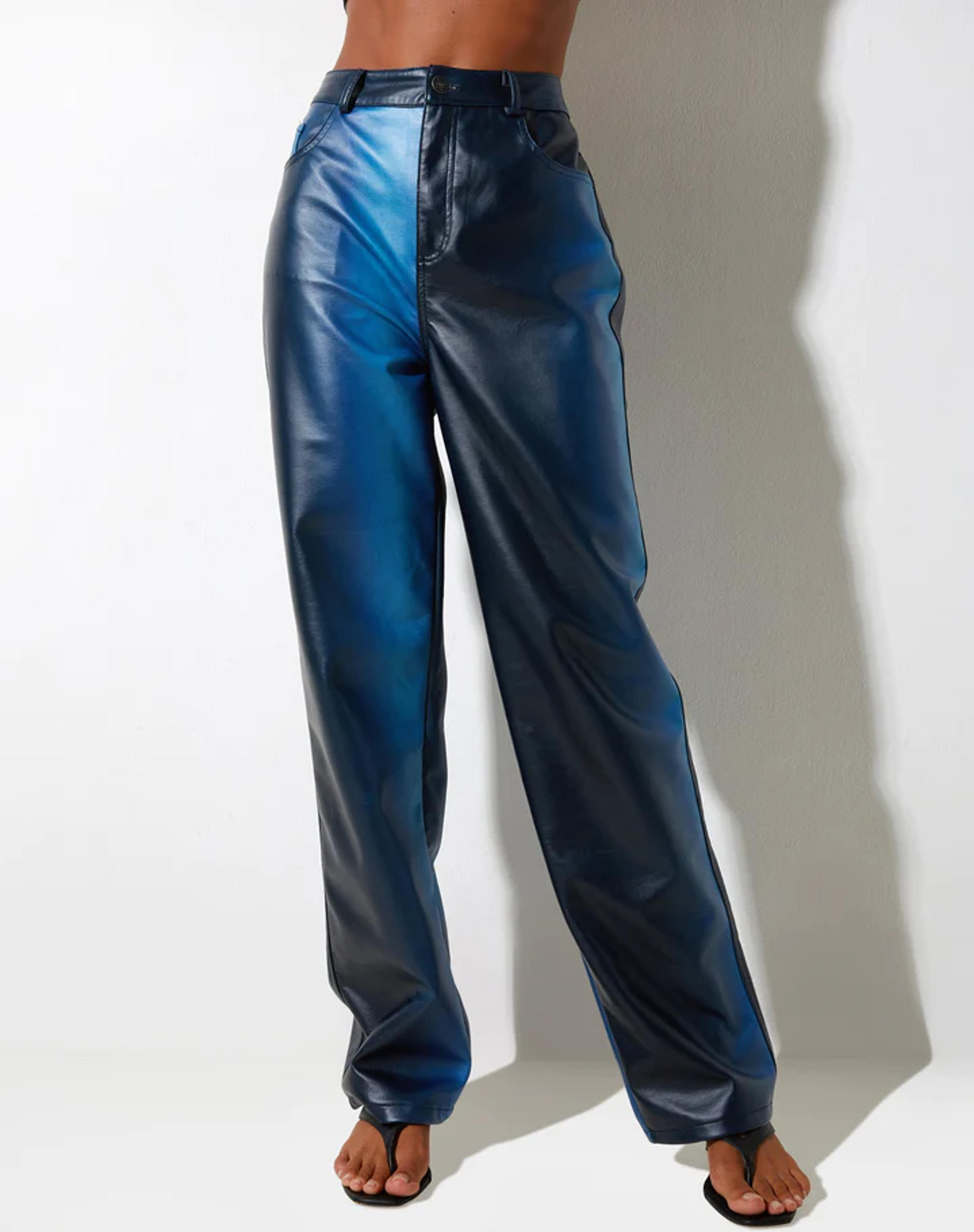 PU Blue High Waist Faux Leather Trousers | Parallel – motelrocks-com-us