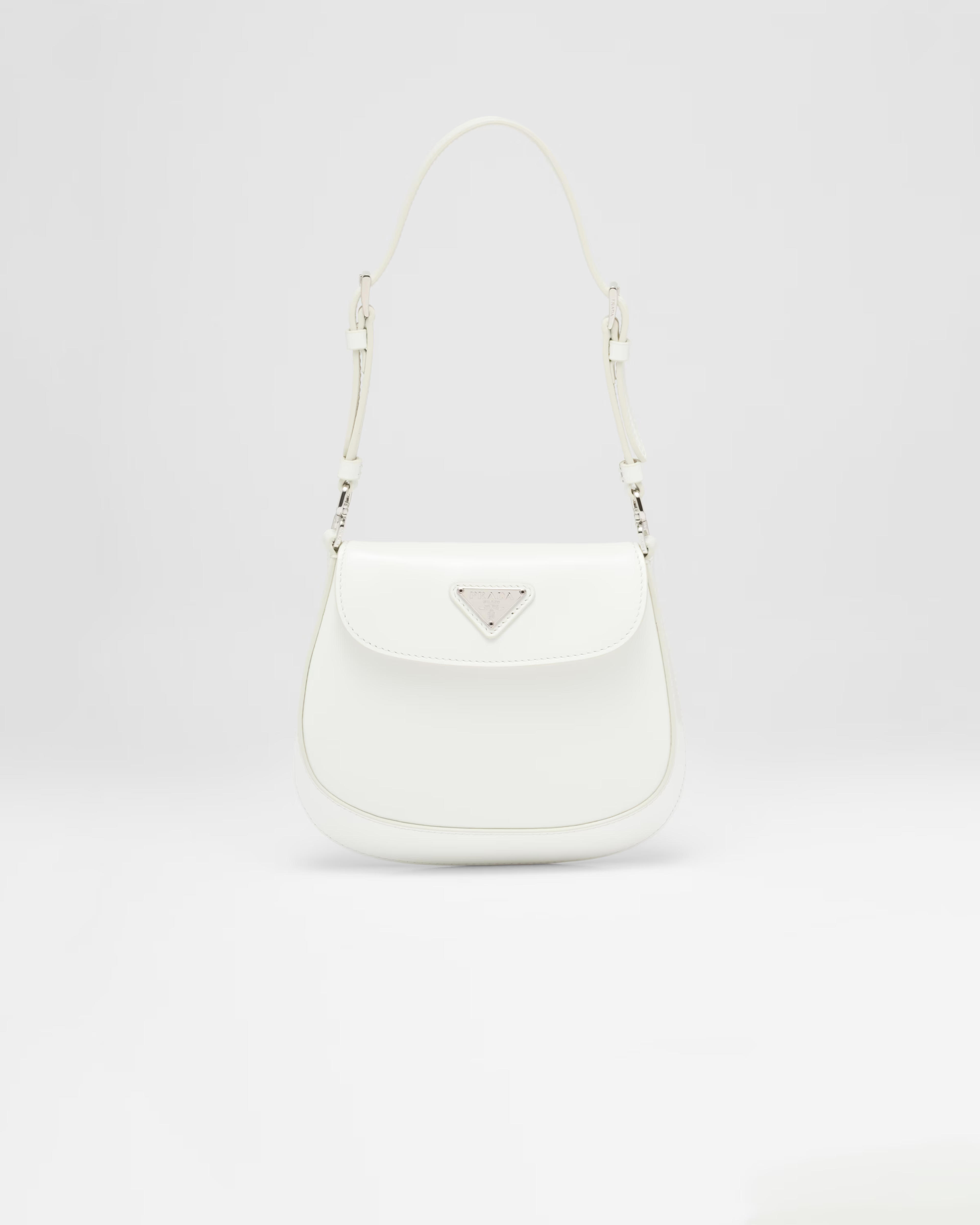 Prada Cleo Brushed Leather Mini Bag, Women, White