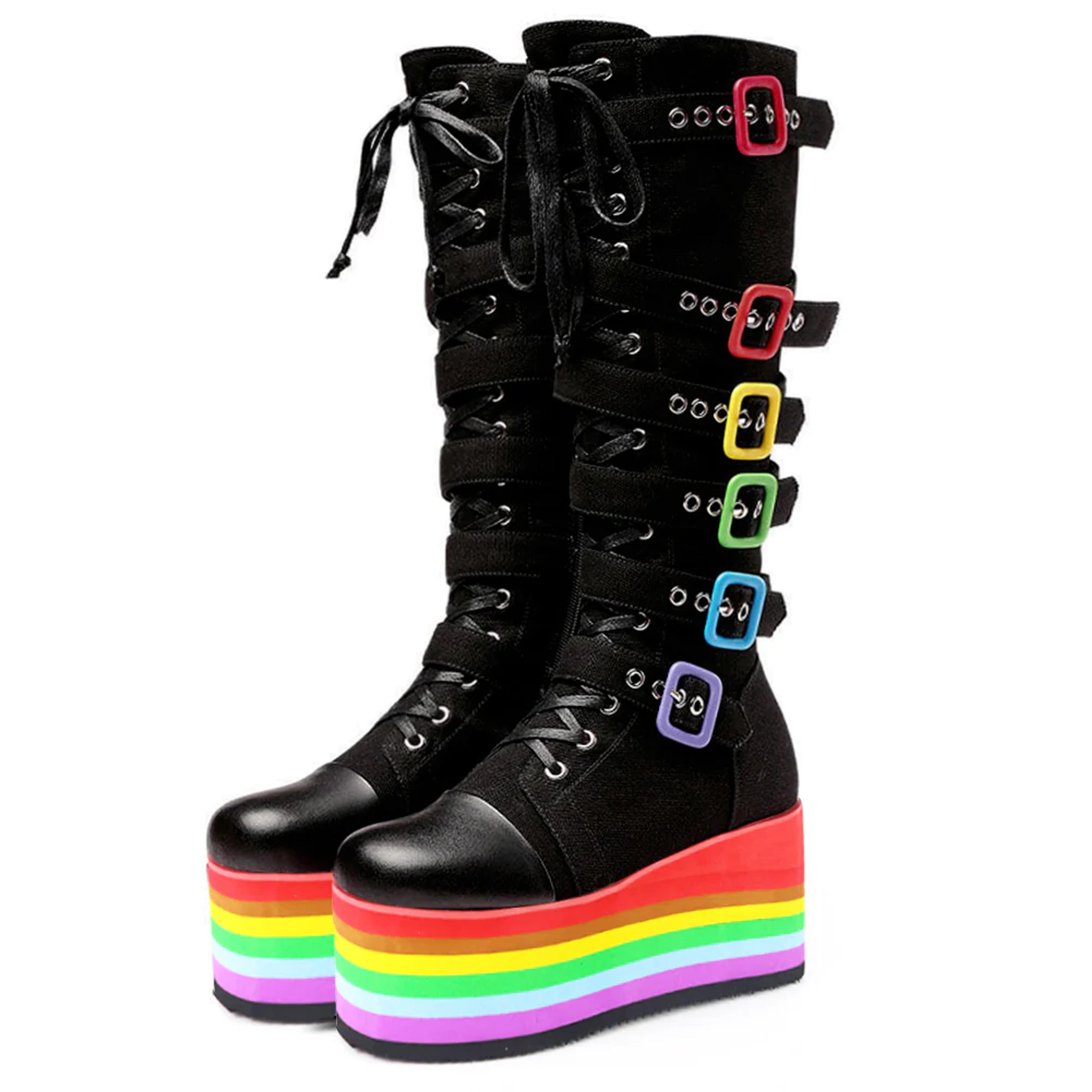 Super High Platform Gothic Rainbow Boots - ZtandOut