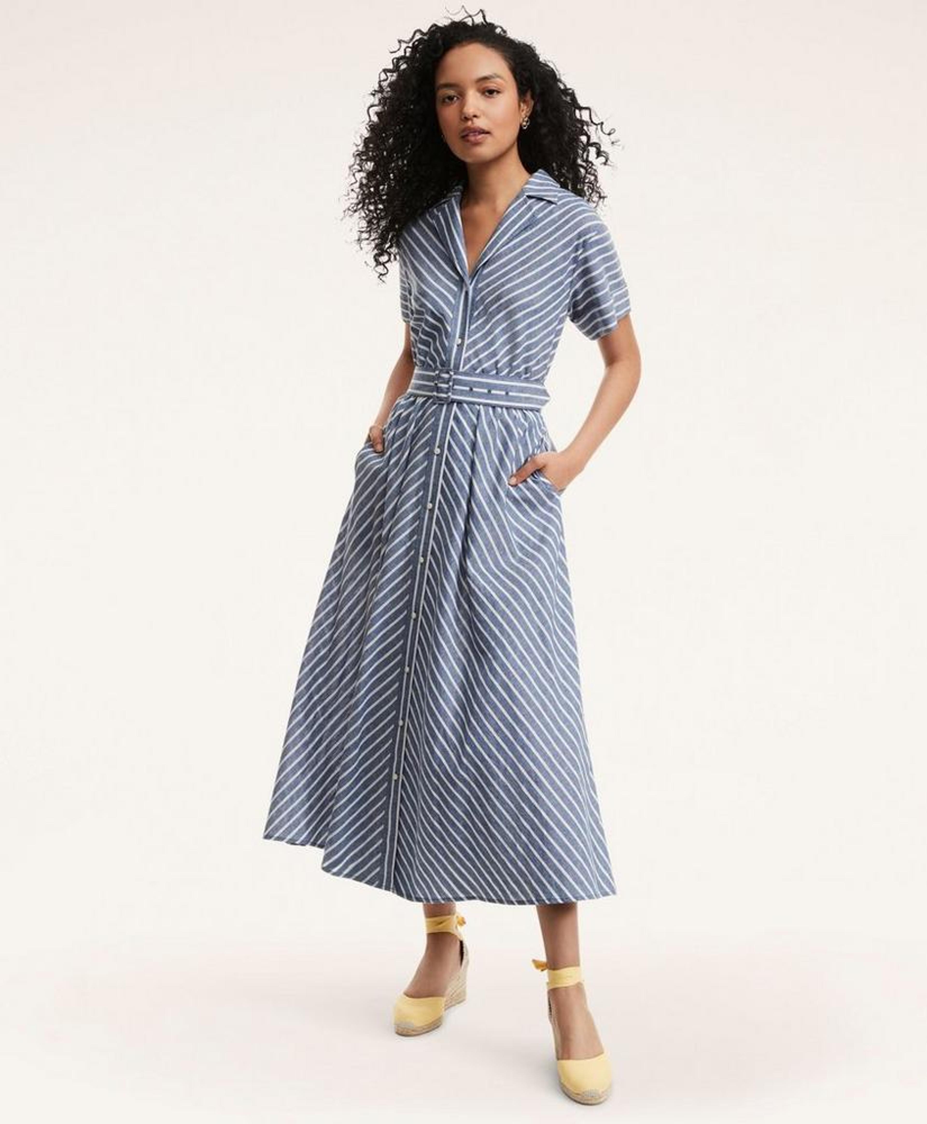 Linen Cotton Striped Shirt Dress