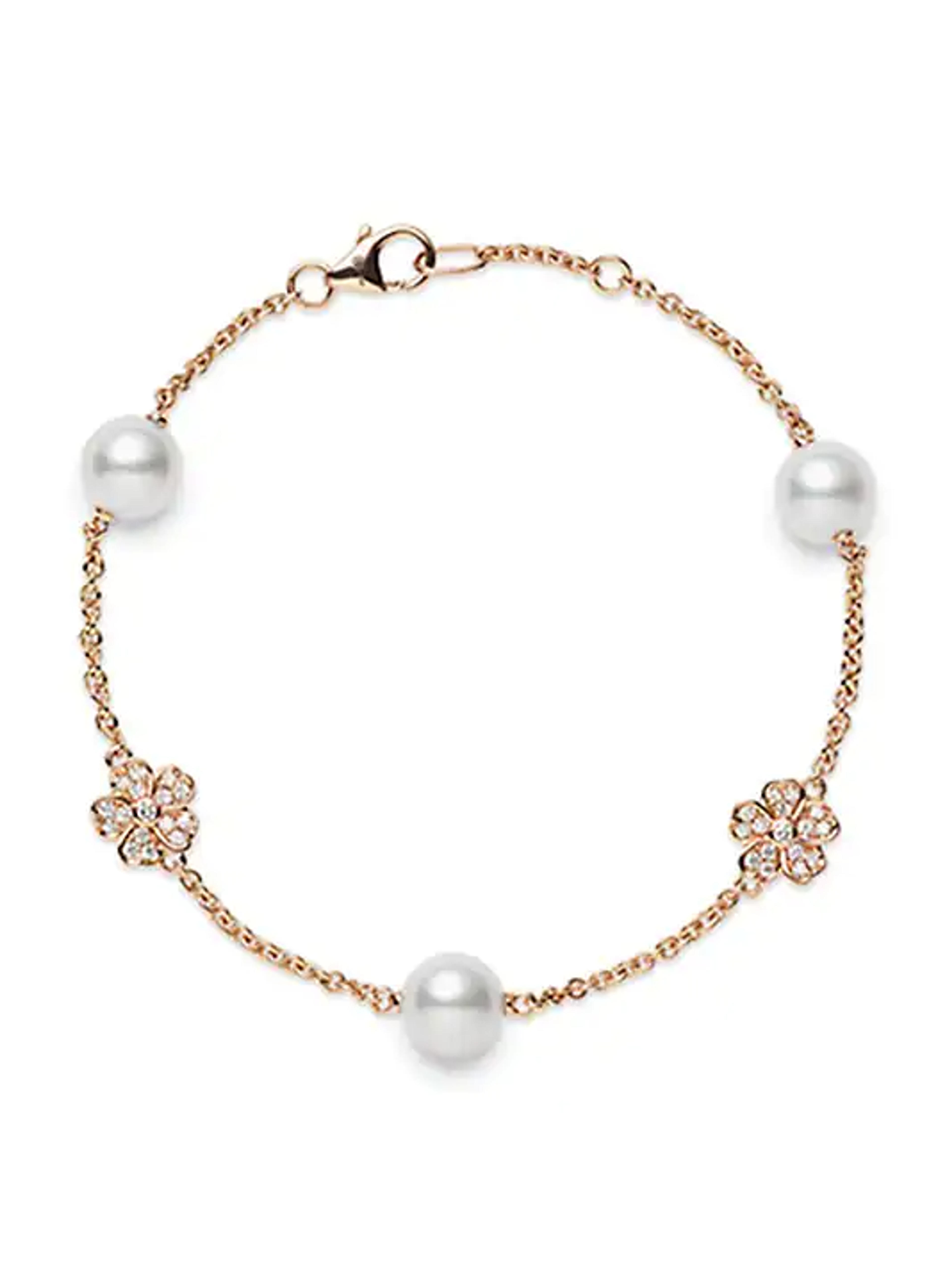 Shop Mikimoto Cherry Blossom 18K Rose Gold, Diamond & Pearl Bracelet | Saks Fifth Avenue