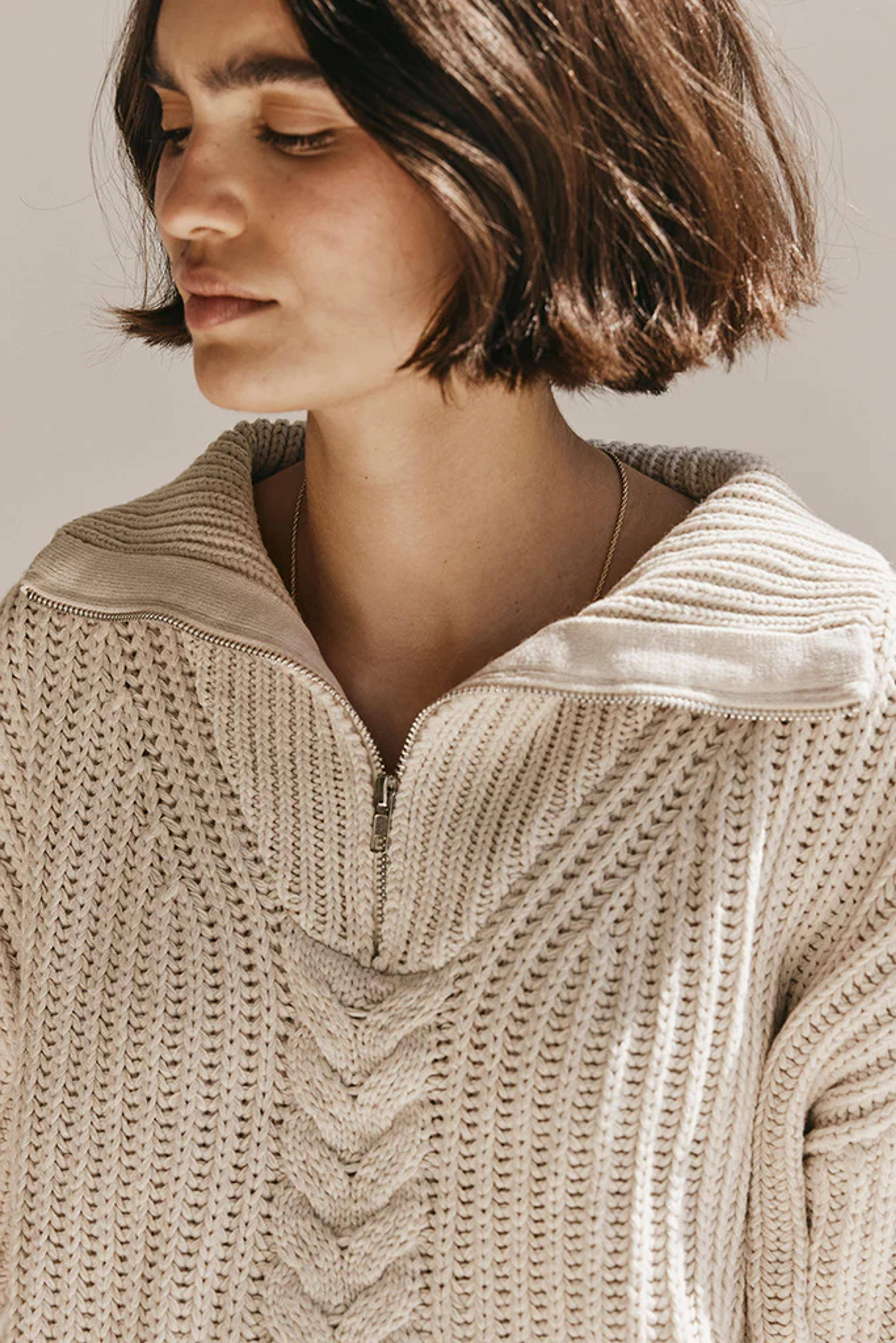 BARNETT STONE CABLE ZIP FRONT KNIT | Dissh