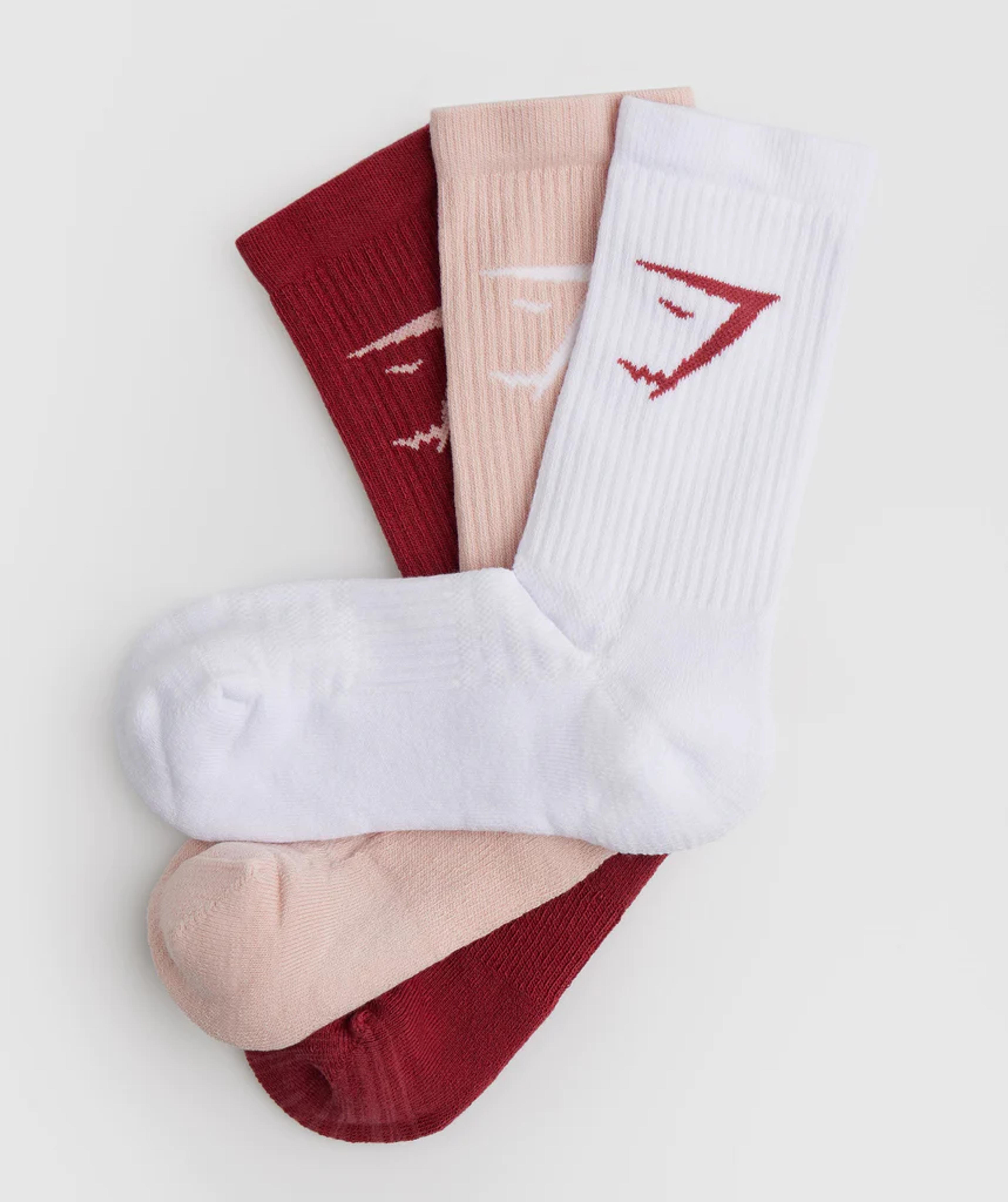 Gymshark Crew Socks 3pk - White/Pink/Red