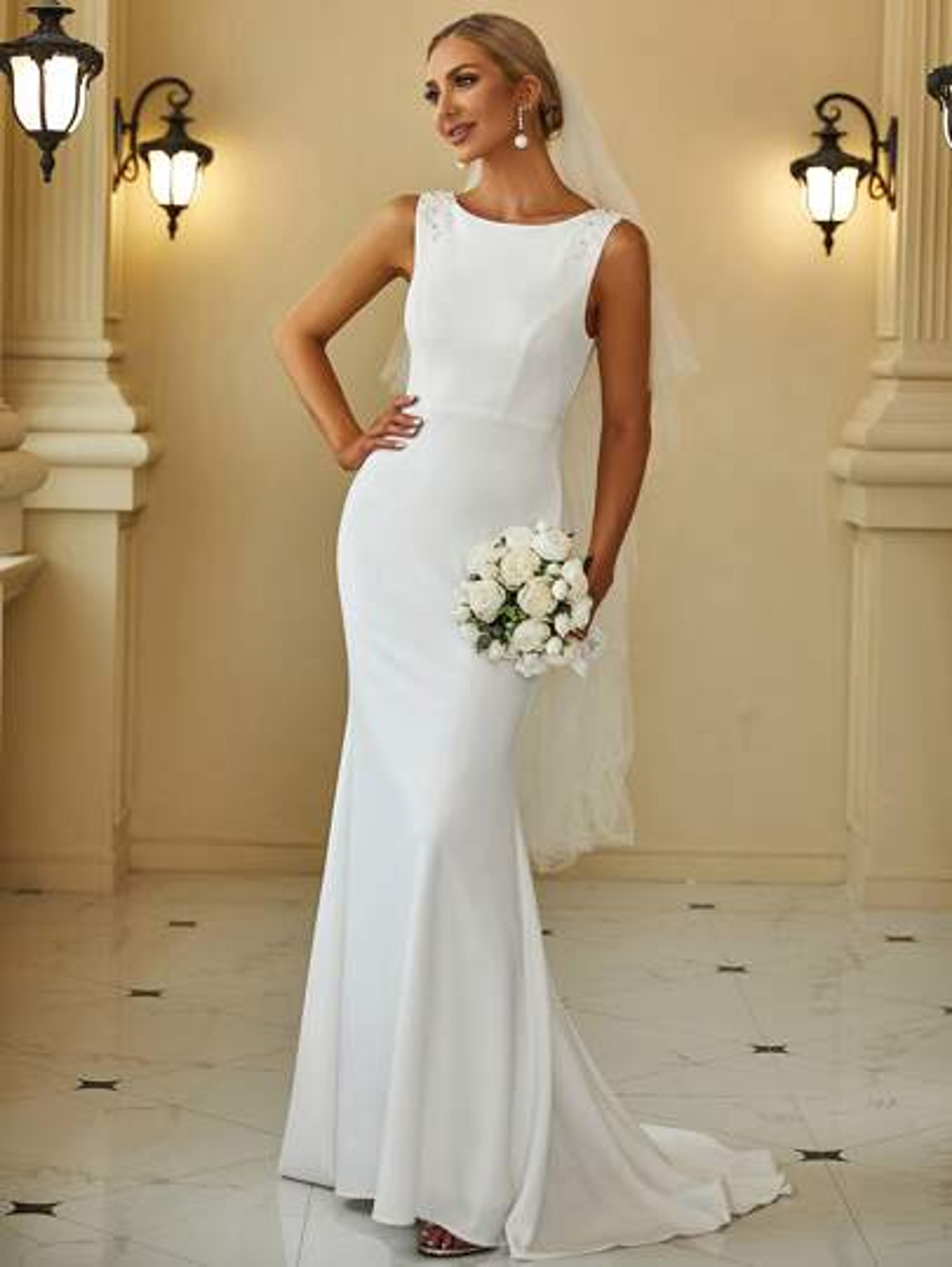 EVER-PRETTY Appliques Pearls Mermaid Hem Wedding Dress Without Veil | SHEIN USA