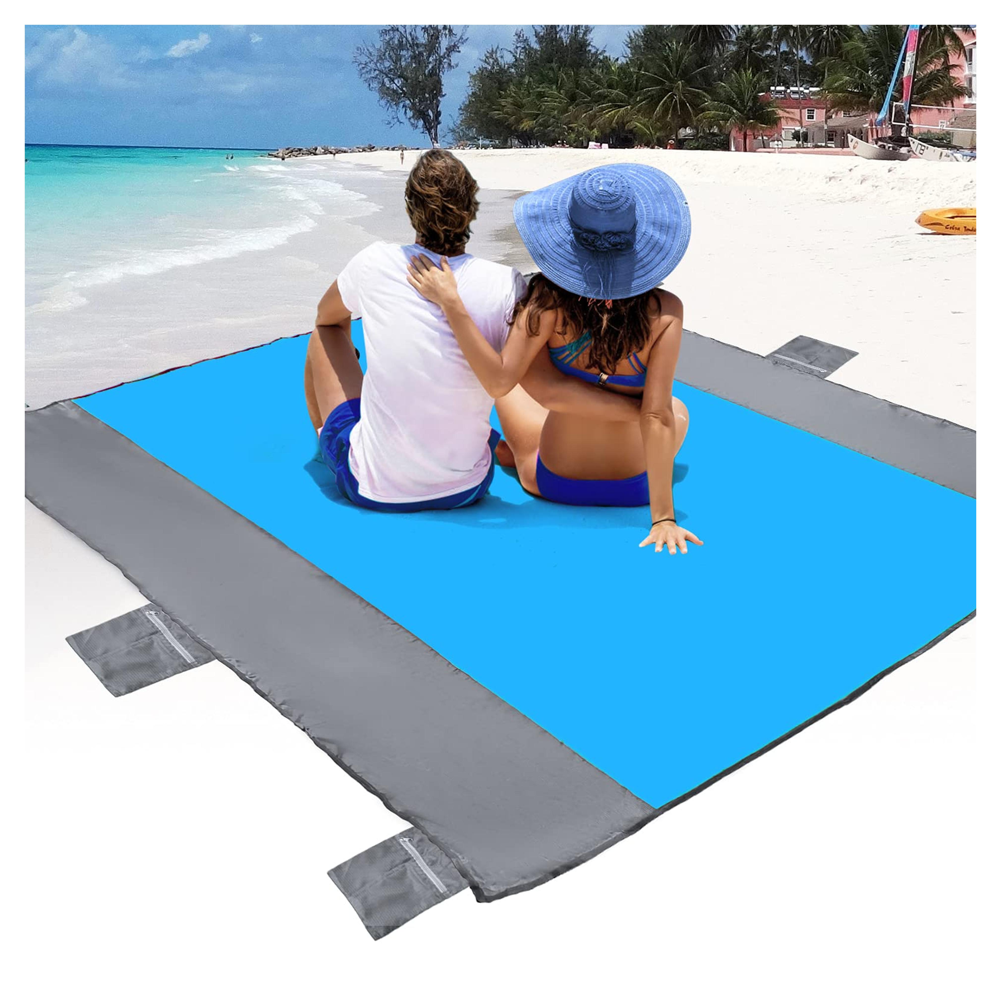 POPCHOSE Beach Blanket, Beach Blanket Waterproof Sandproof, Extra Large Sandproof Beach Blanket for 4-7 Adults, Waterproof Picnic Blanket with 6 Stakes, Beach Accessories for Travel, Camping, Hiking