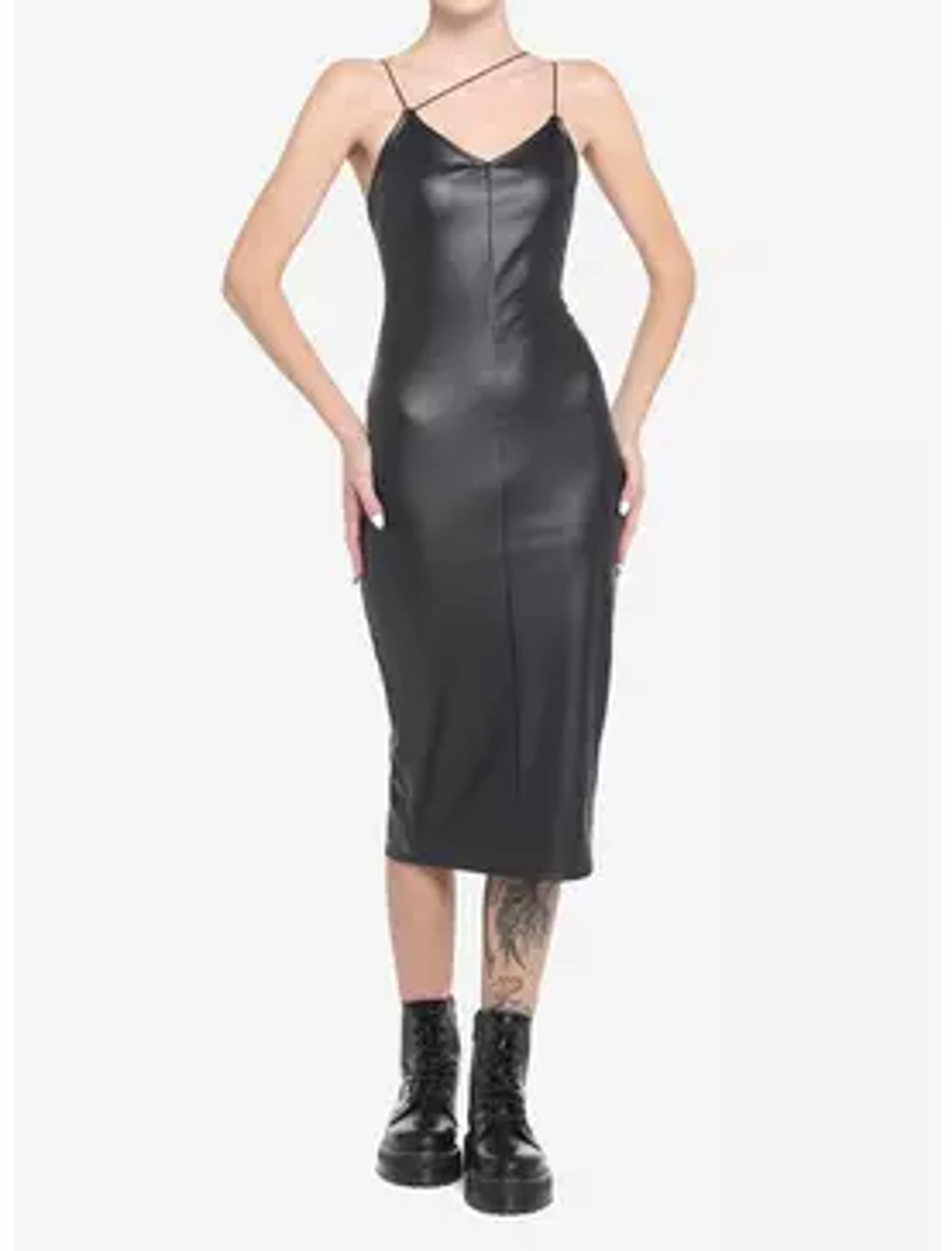 Black Faux Leather Bodycon Midi Dress | Hot Topic