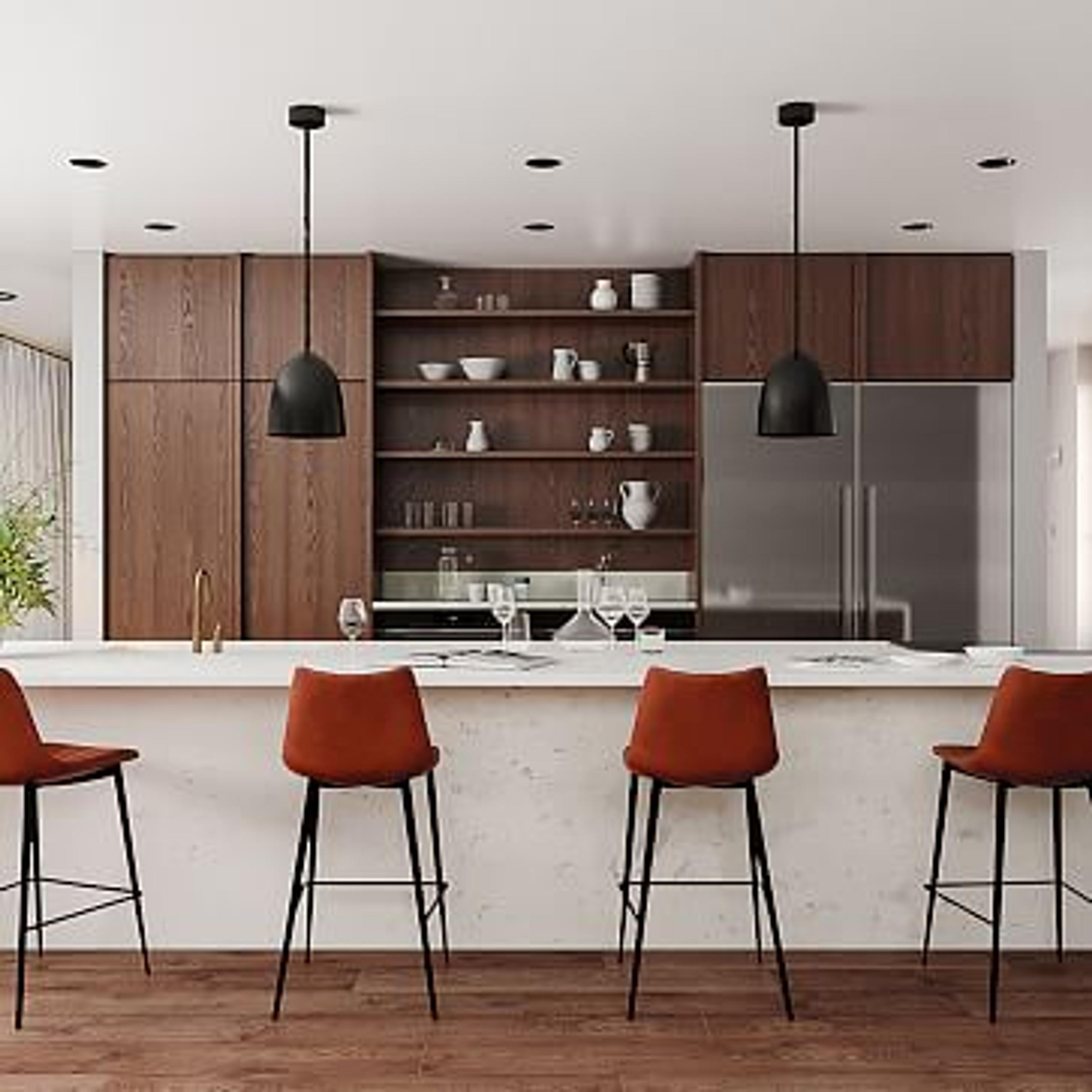 Modern Channeled Back Counter & Bar Stools