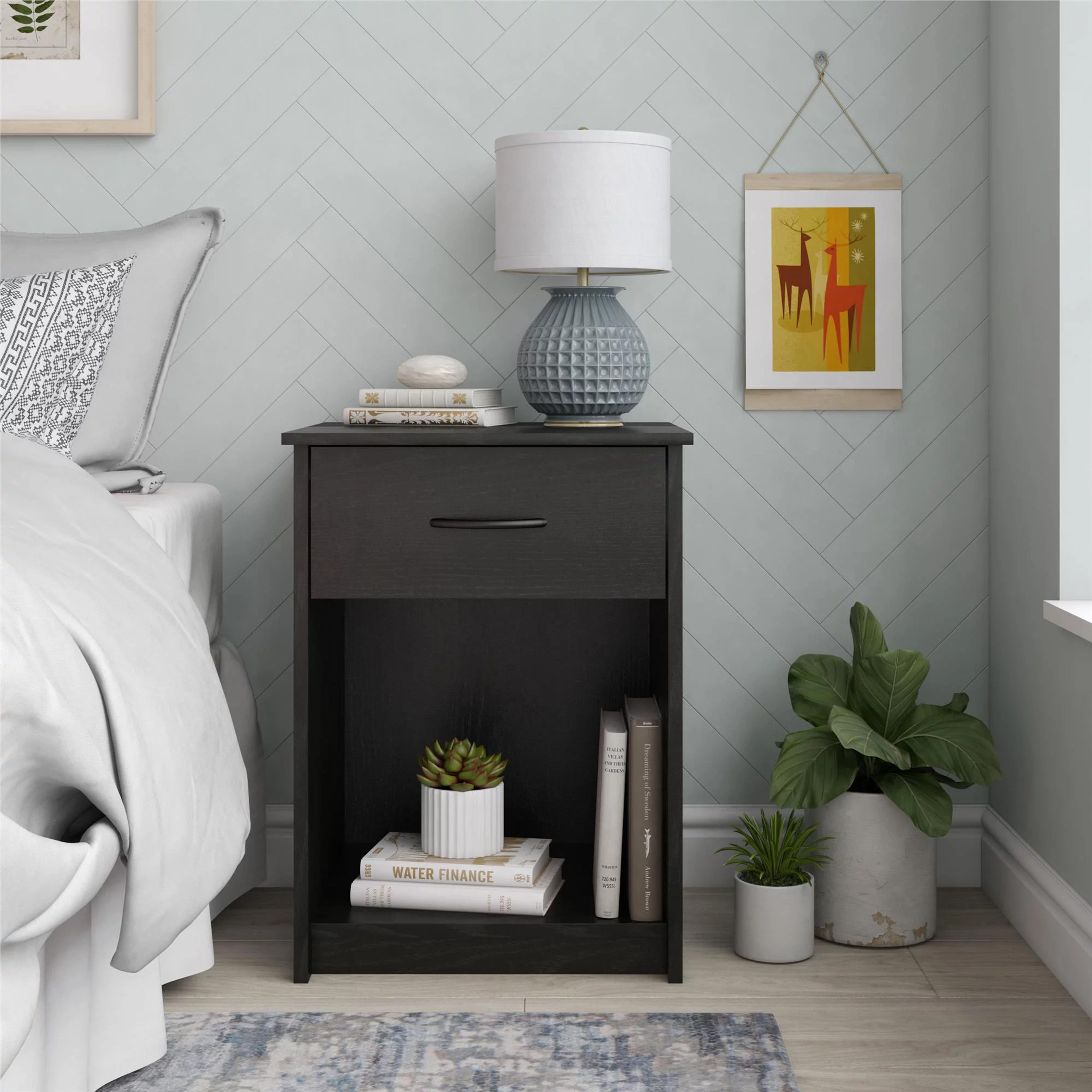 Mainstays Classic Nightstand with Drawer, Black Oak - Walmart.com