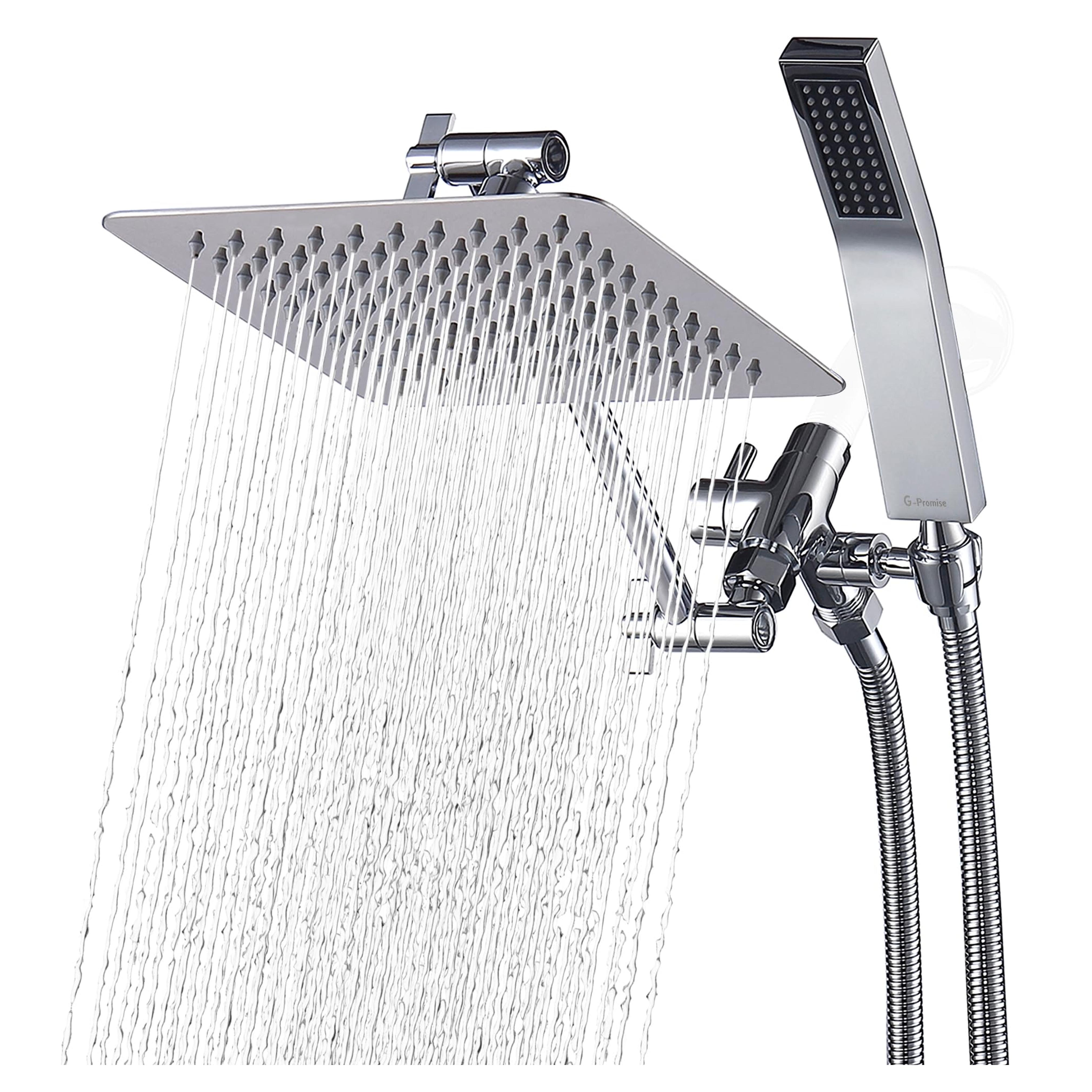 G-Promise All Metal Dual Square Rain Shower Head Combo - 8" | Handheld Shower Wand with 71" Extra Long Flexible Hose | Smooth 3-Way Diverter | Adjustable Extension Arm - A Bathroom Upgrade