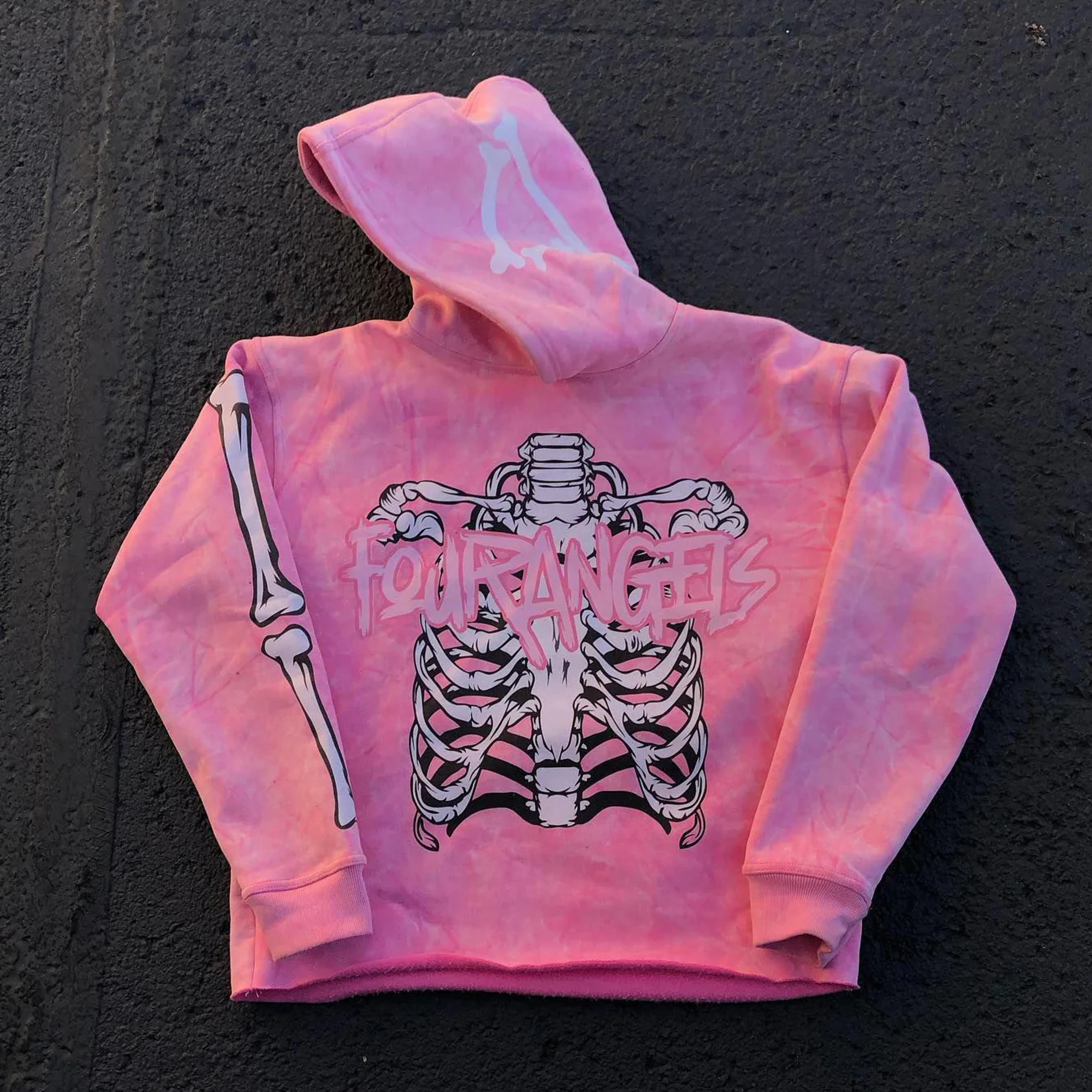 Trendy statement print bone print hoodie - Pink / S