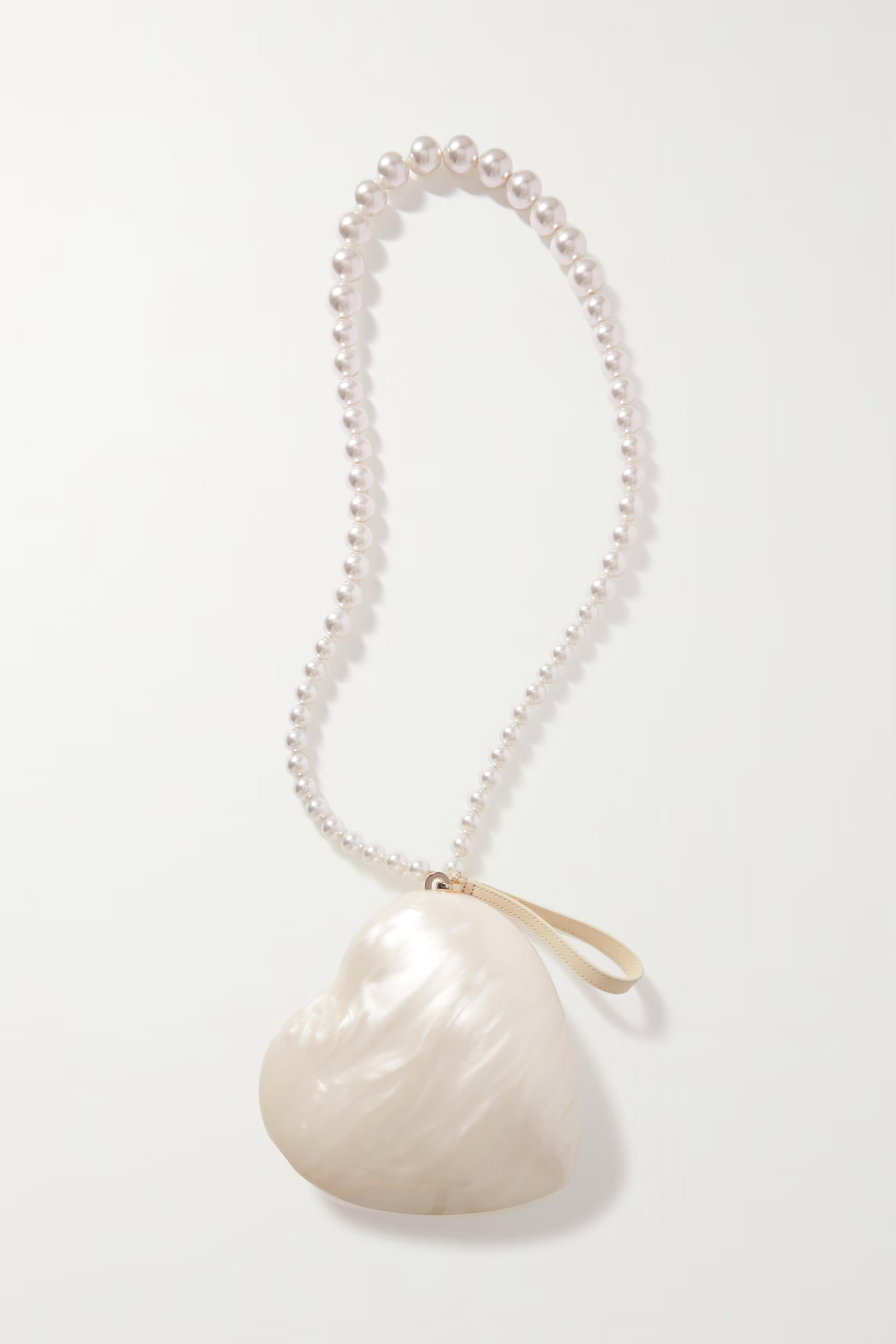 SIMONE ROCHA Heart faux pearl-embellished marbled acrylic clutch