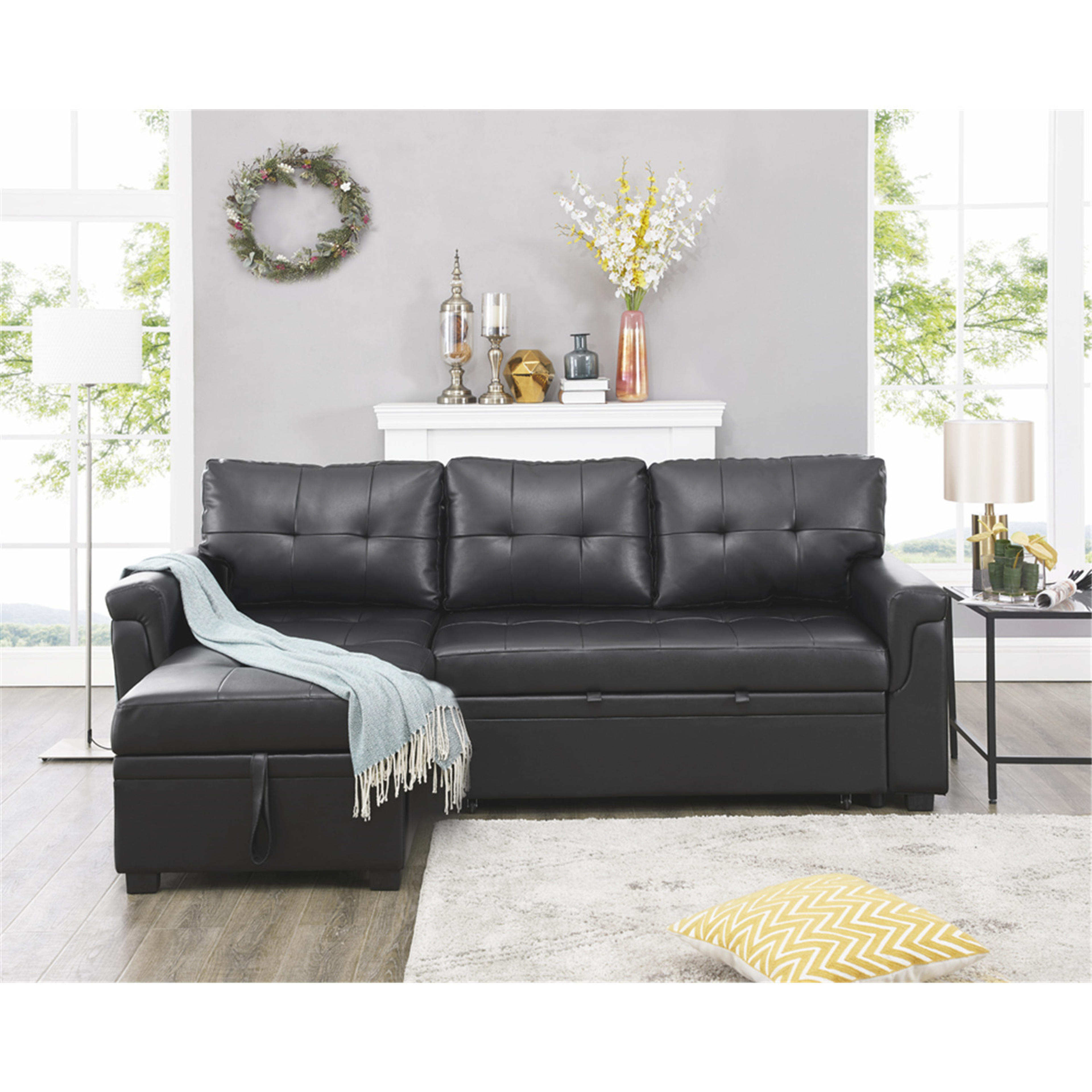 Naomi Home Laura Reversible Sleeper Sectional Sofa Storage Chaise, Air Leather, White | OJCommerce | OJCommerce