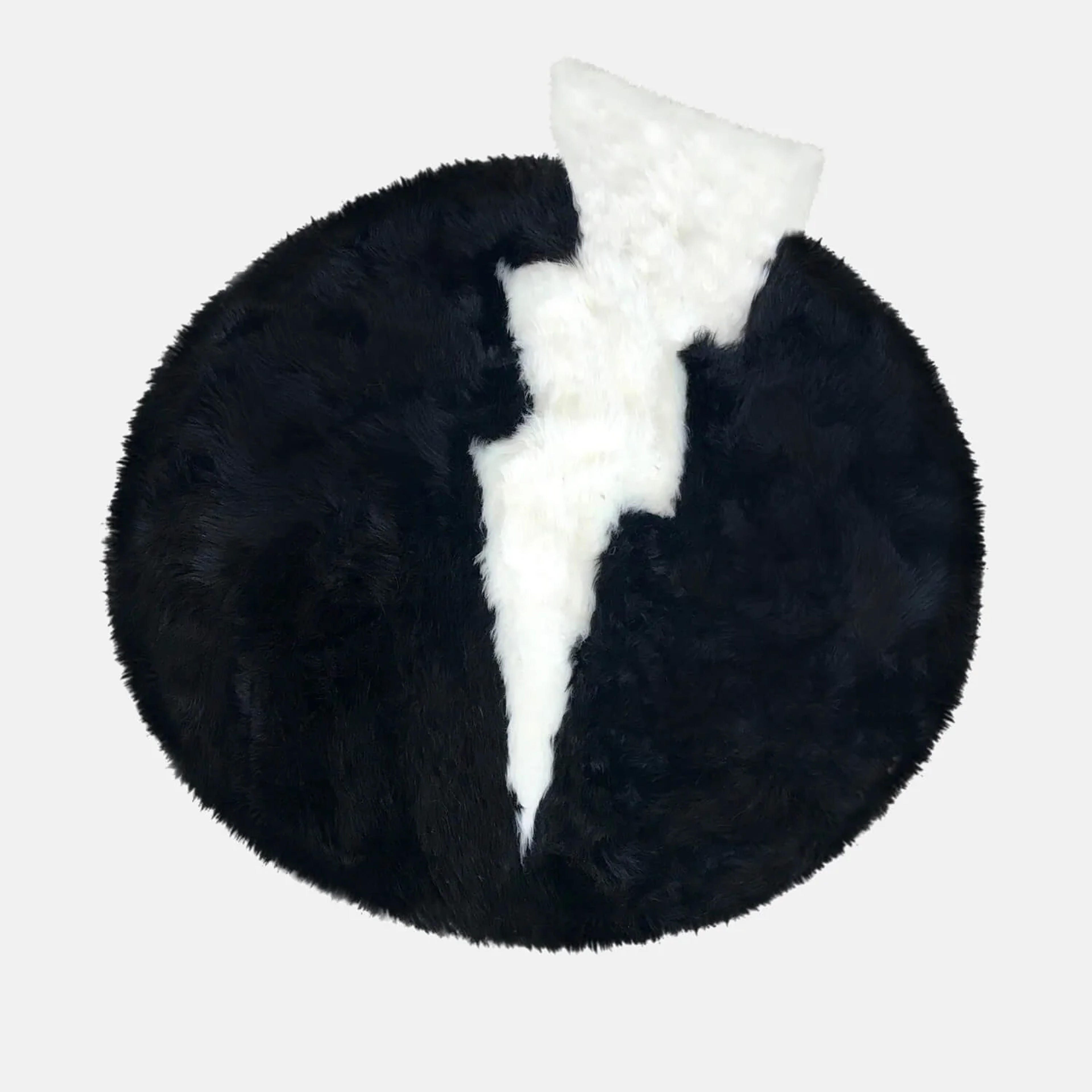 Faux Sheepskin Thunderbolt Round Rug | Dorm Essentials - Black - Dormify