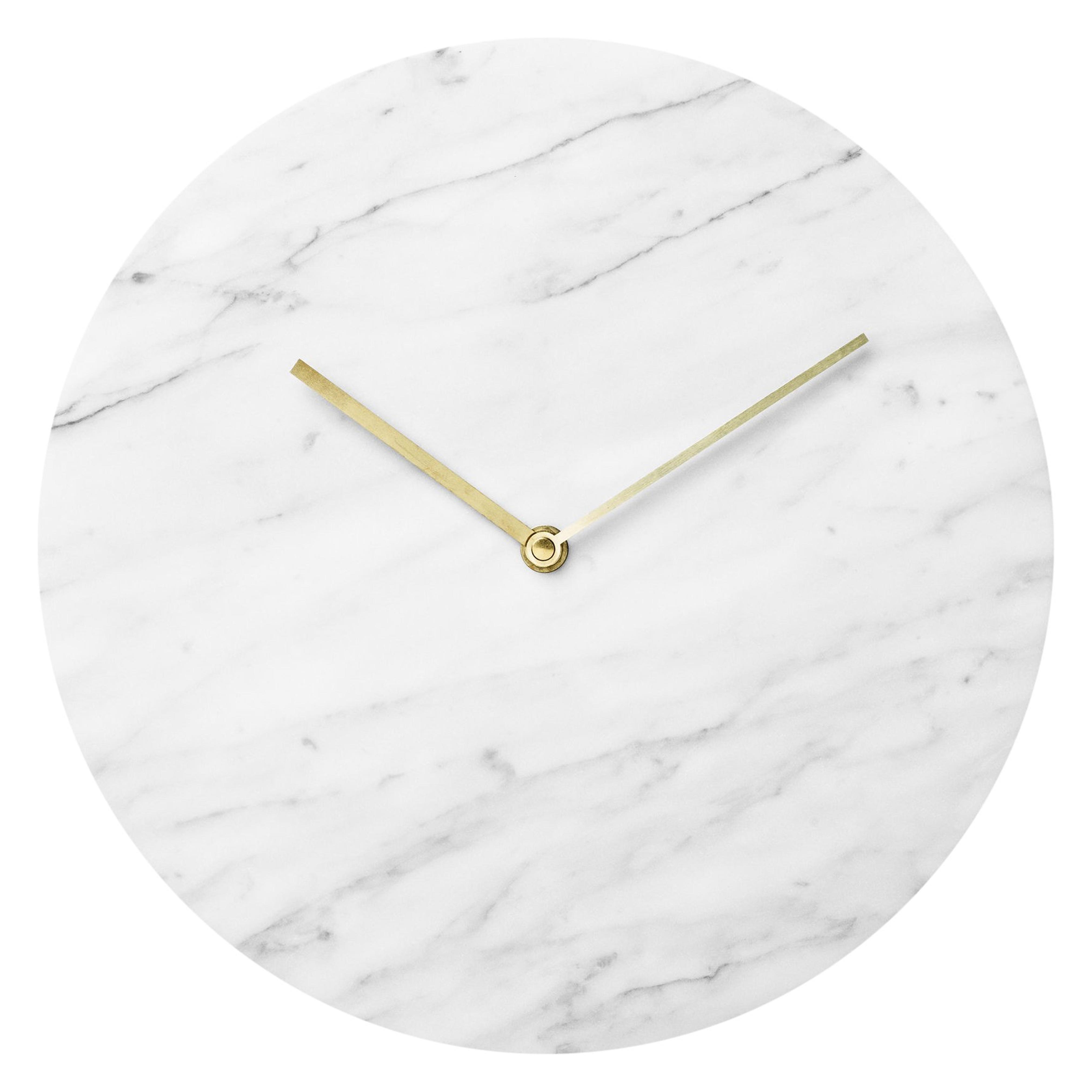 Menu Ideas Marble Clock, White with Lacquered Brass