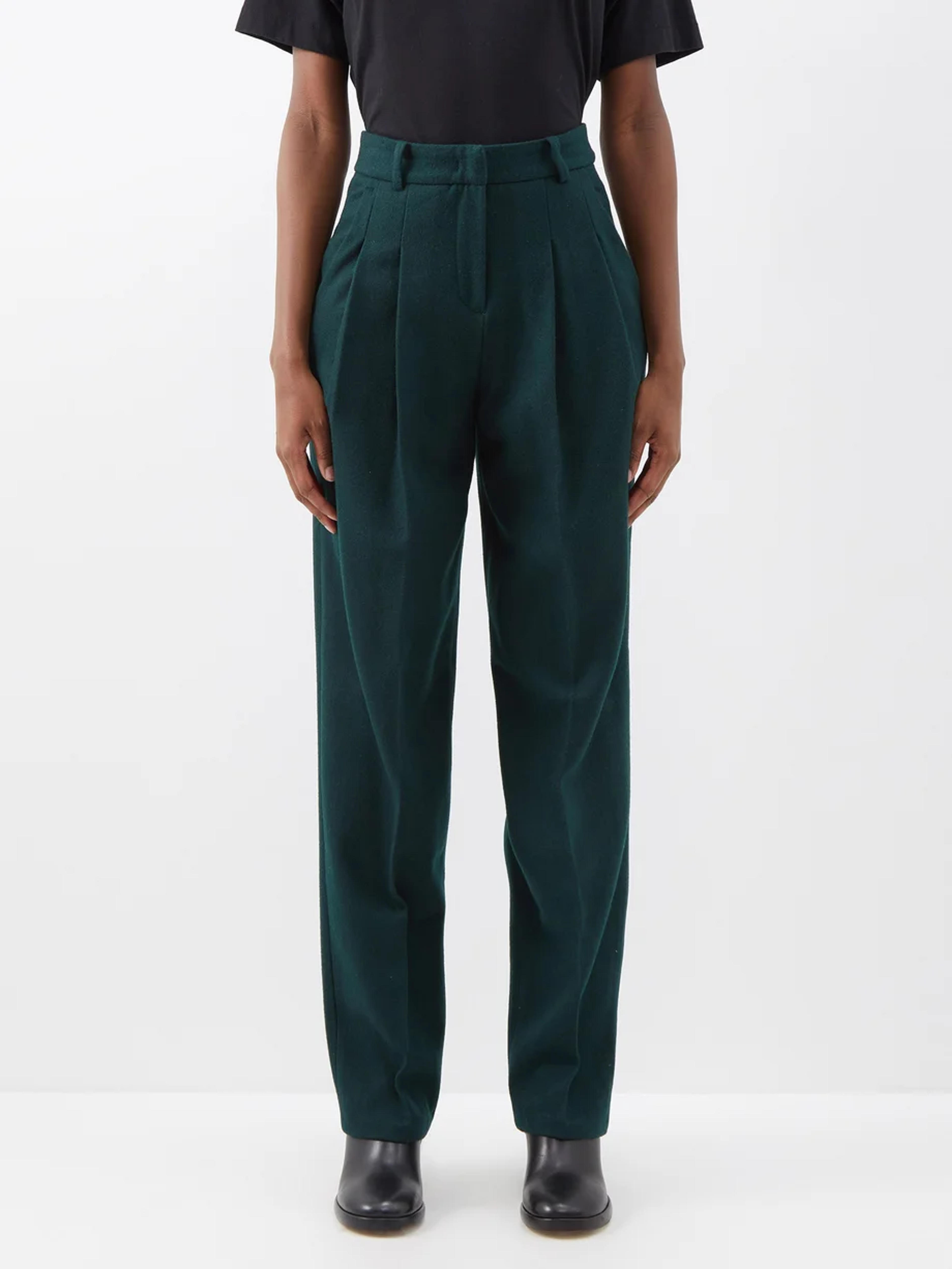 Green Layton pleated wool-blend trousers | The Frankie Shop | MATCHESFASHION US